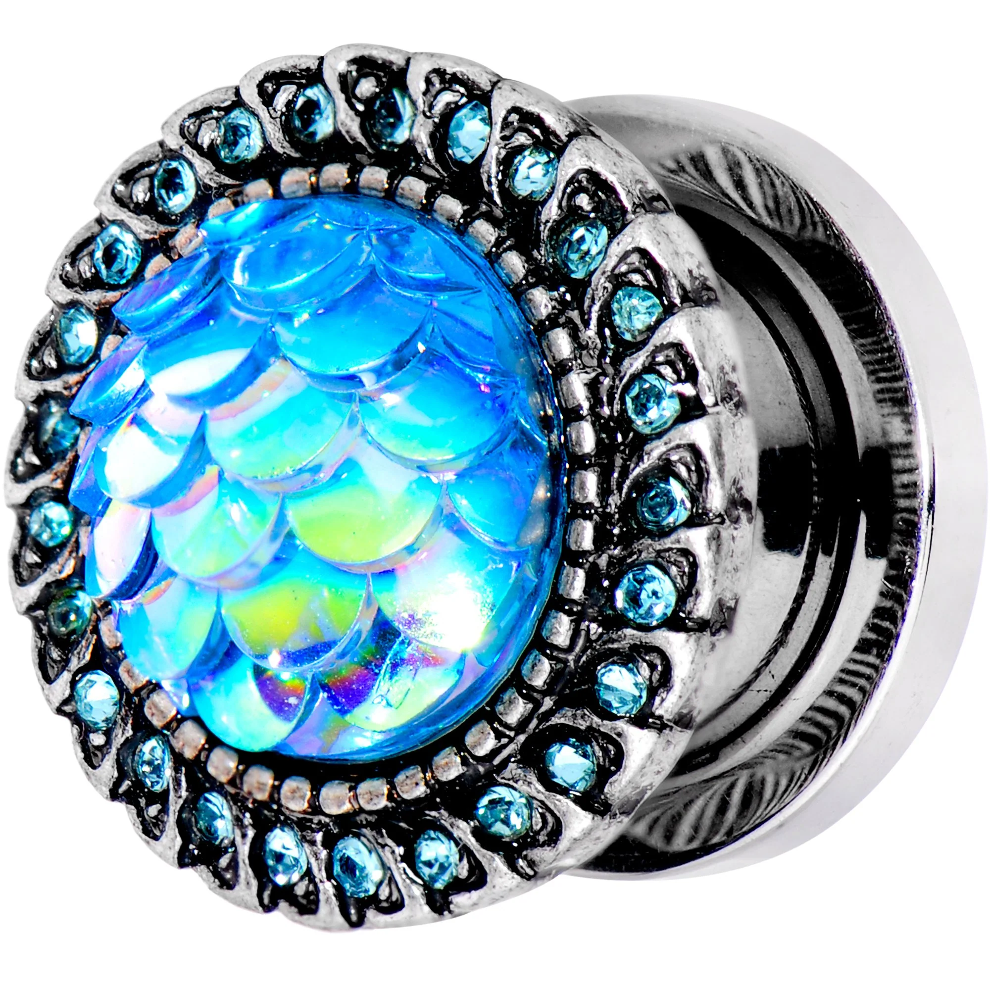 00G Aqua Gem Iridescent Blue Mermaid Scale Screw Fit Plug Set - Image 2