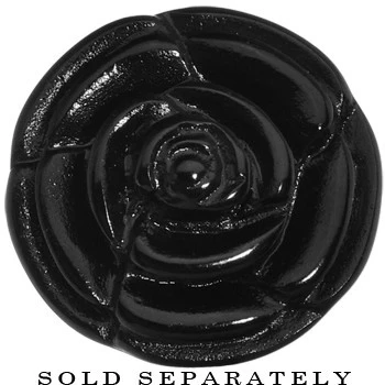 1/2 Black Blooming Rose Flower Single Flare Plug - Image 2