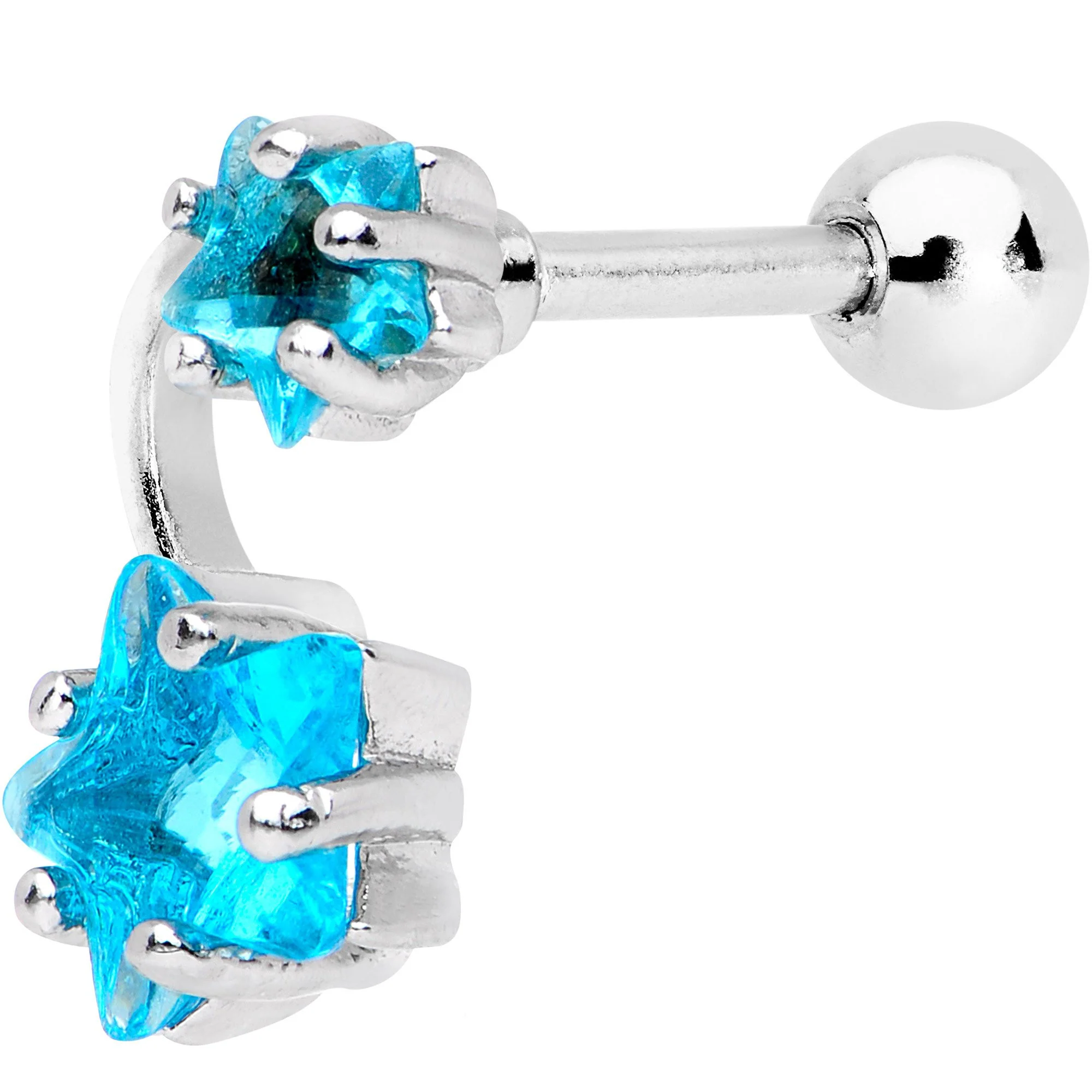 1/4 Aqua CZ Gem Star System Cartilage Tragus Earring - Image 2