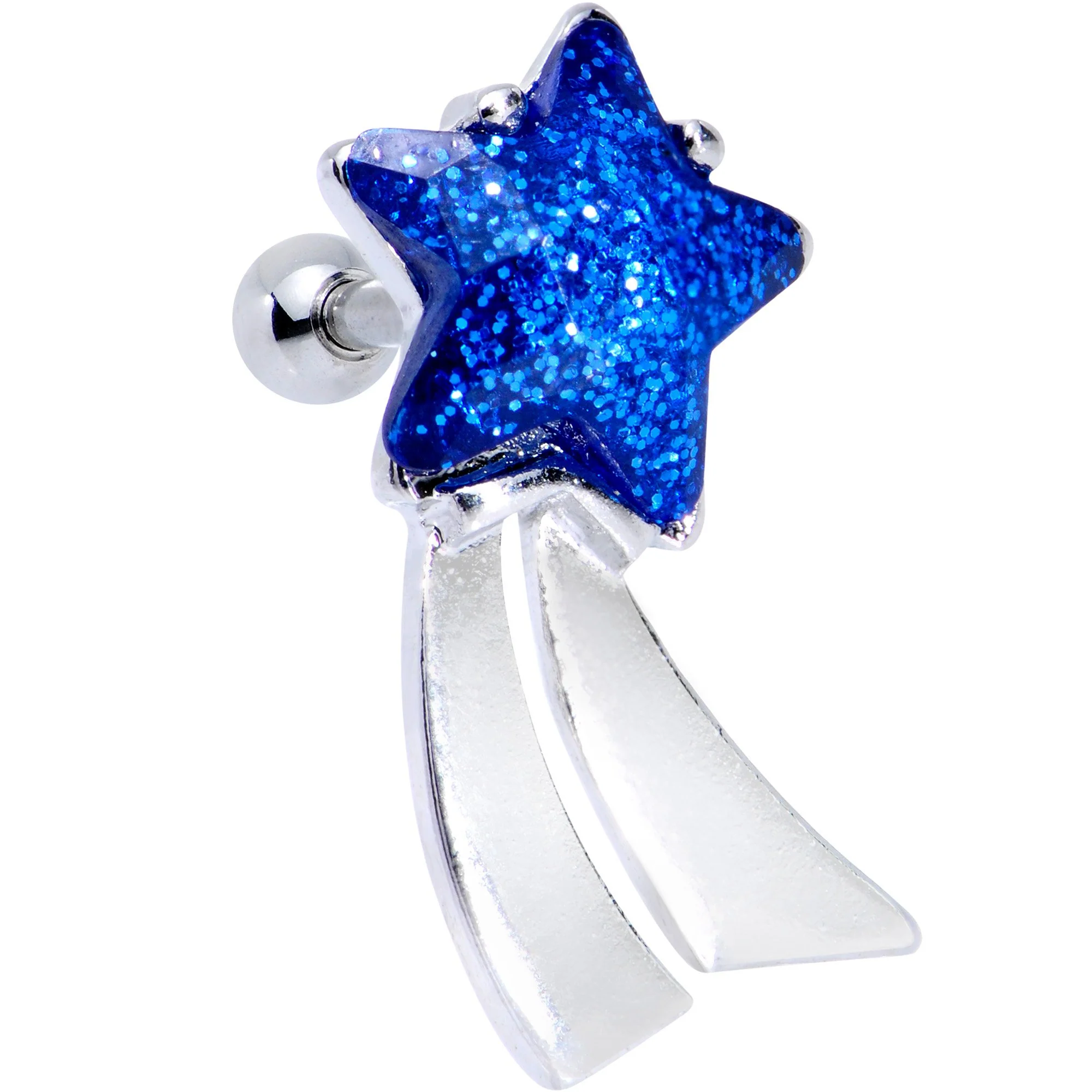 16G 1/4 Blue Gem Star Comet Tragus Cartilage Earring - Image 2
