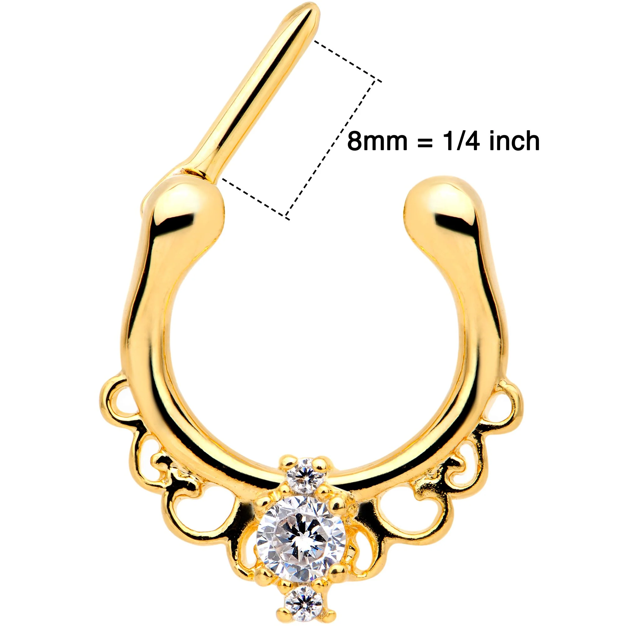 16G Clear CZ Gem Gold Tone Anodized Coronet Septum Clicker - Image 6