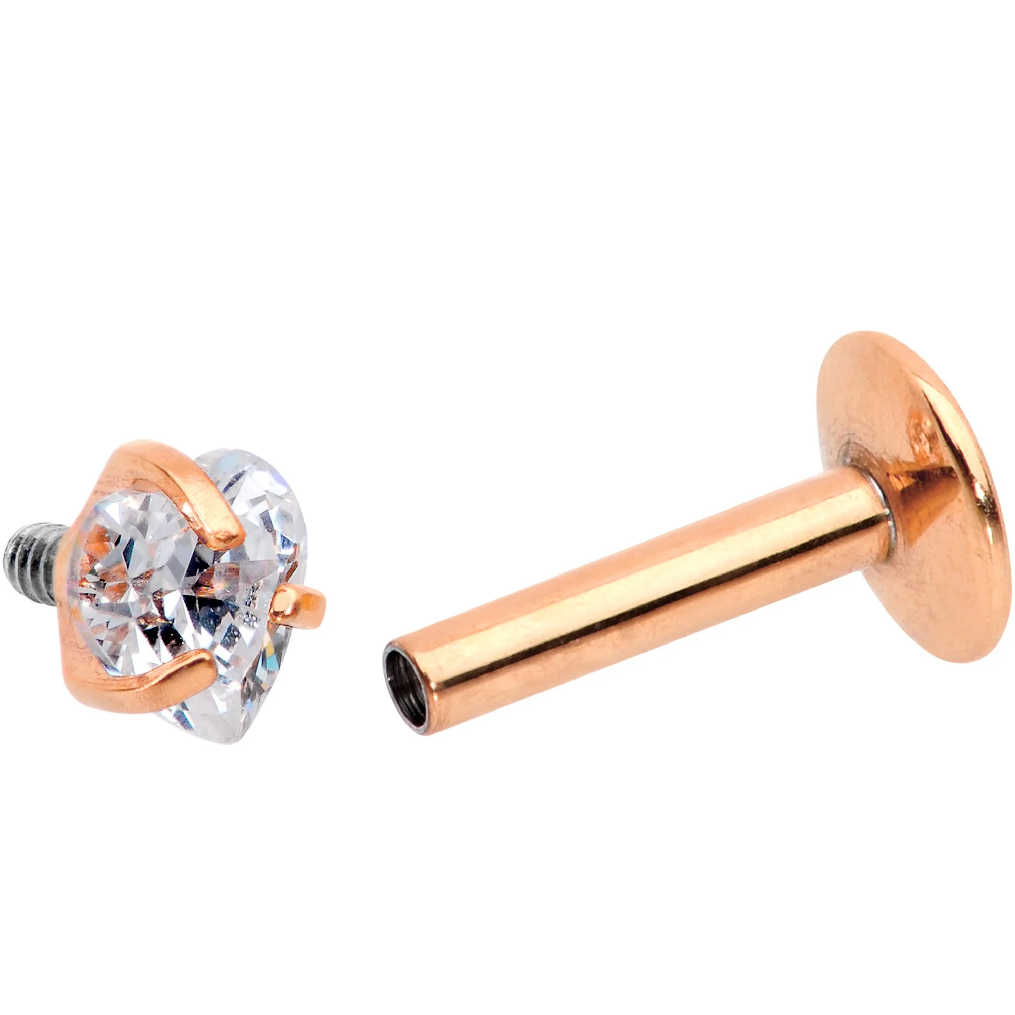 1/4 Clear Heart CZ Rose Gold PVD Internally Threaded Labret Monroe - Image 4
