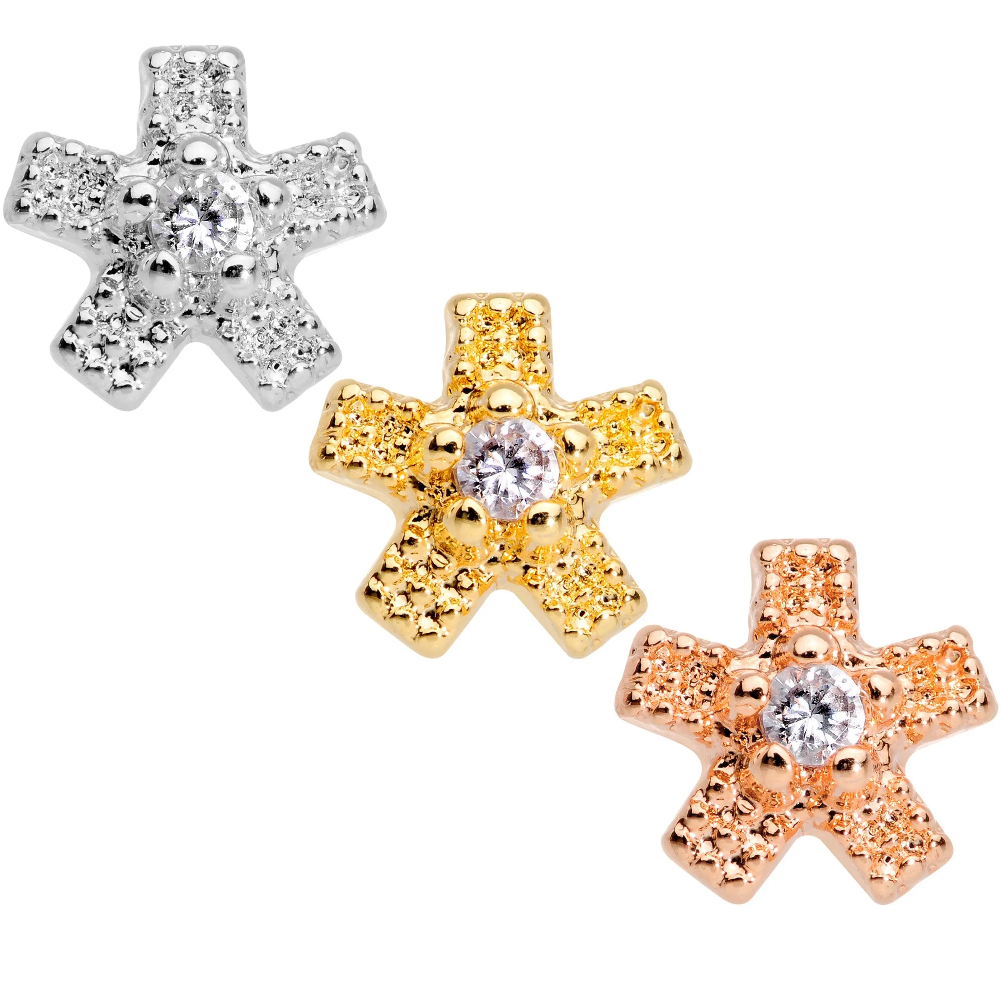 1/4 Multi Tone Star Flower Gem Cartilage Tragus Earring Three Pack Set - Image 2