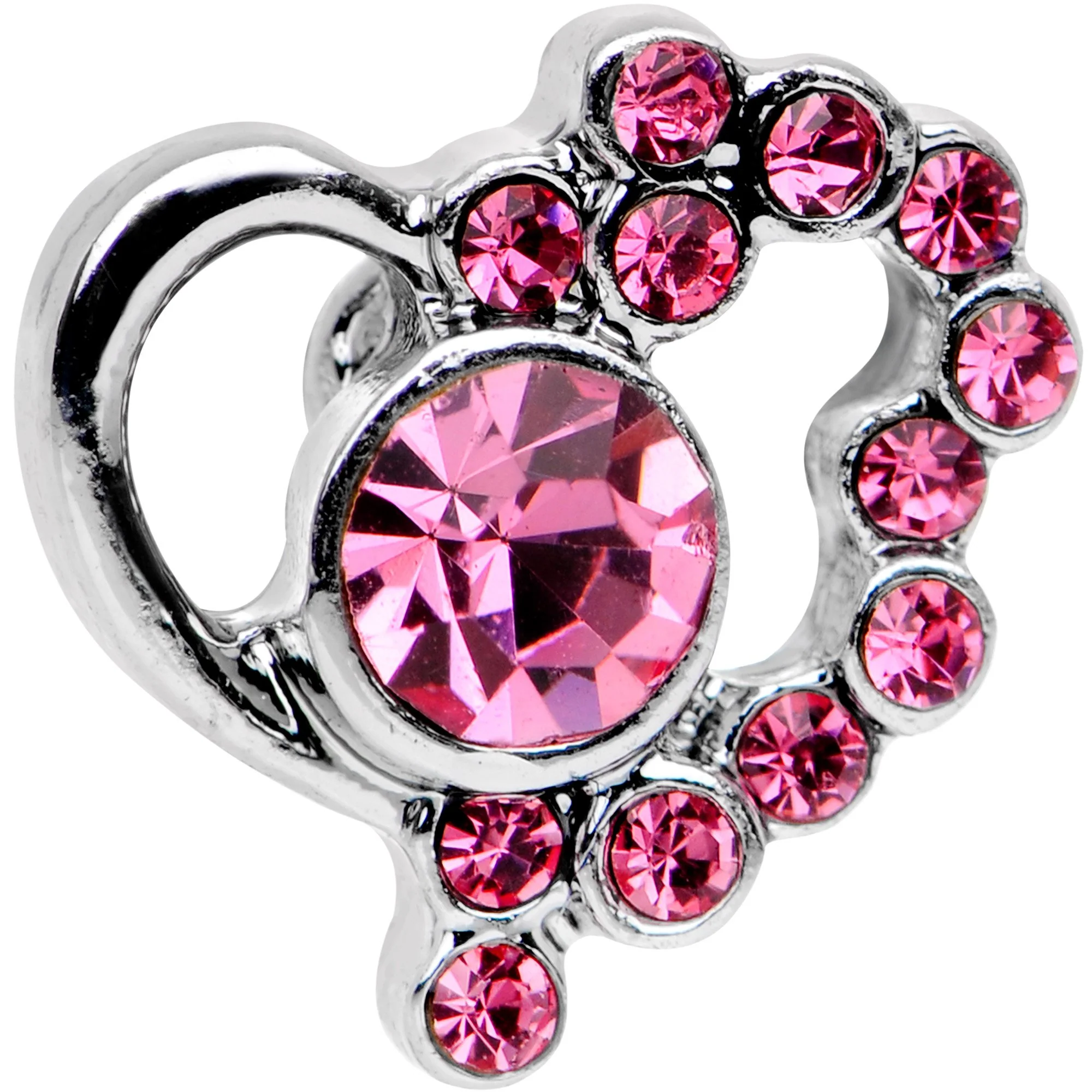 1/4 Pink Gem Heart Cluster Cartilage Tragus Earring - Image 2