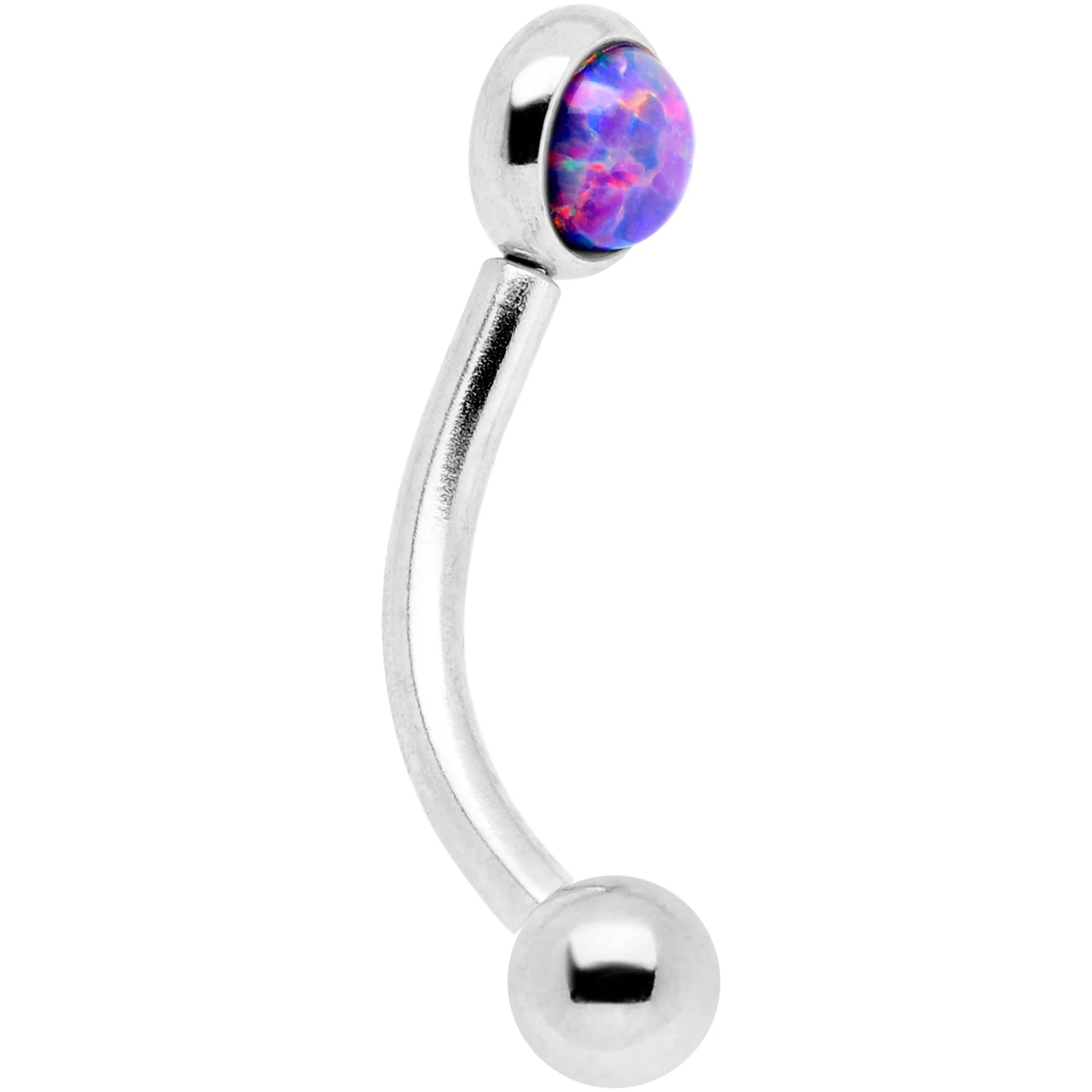 16G 5/16 Purple Synthetic Opal Flat Set Curved Eyebrow Rook Piercing - Image 2