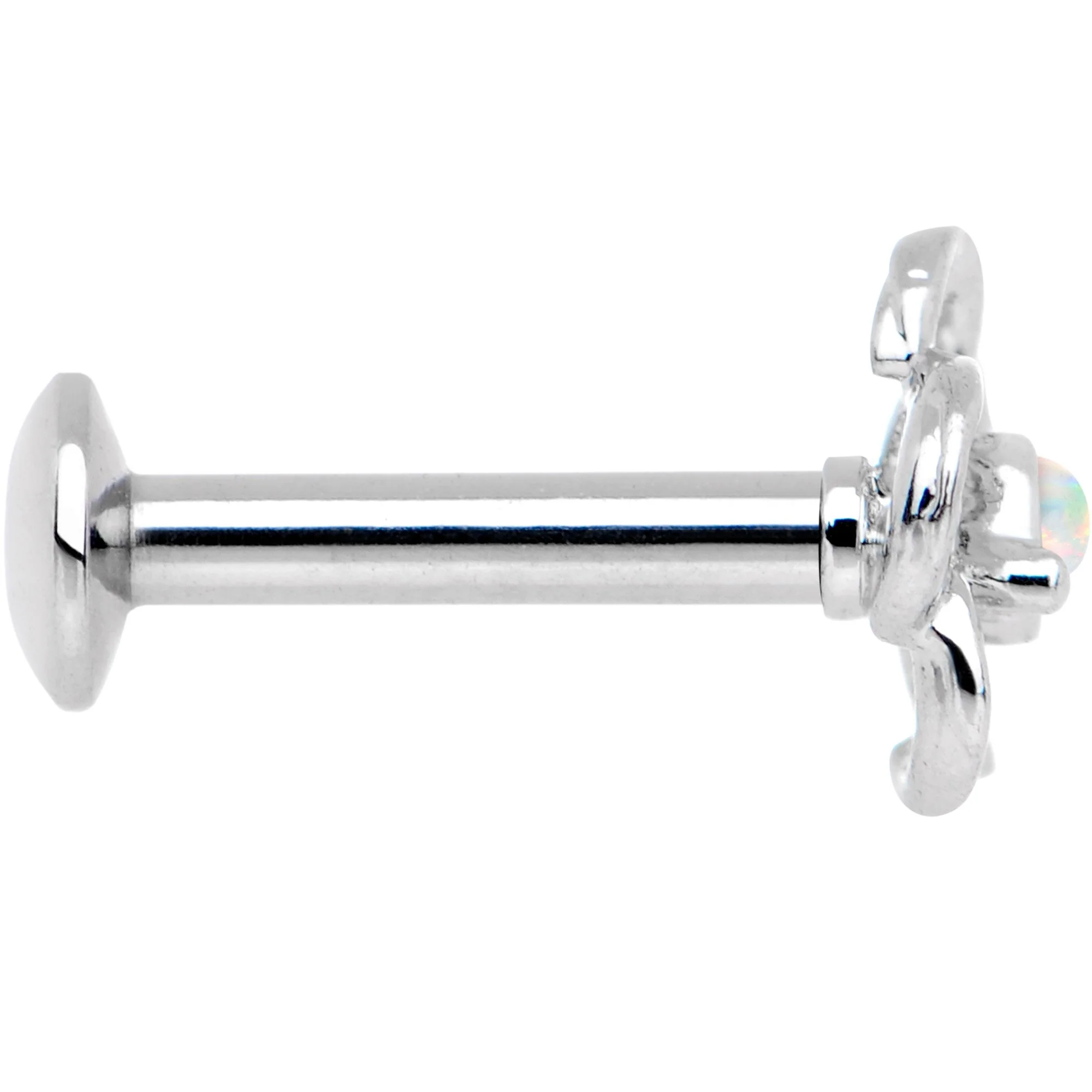 1/4 White Faux Opal Internally Threaded Hollow Flower Labret Monroe - Image 3