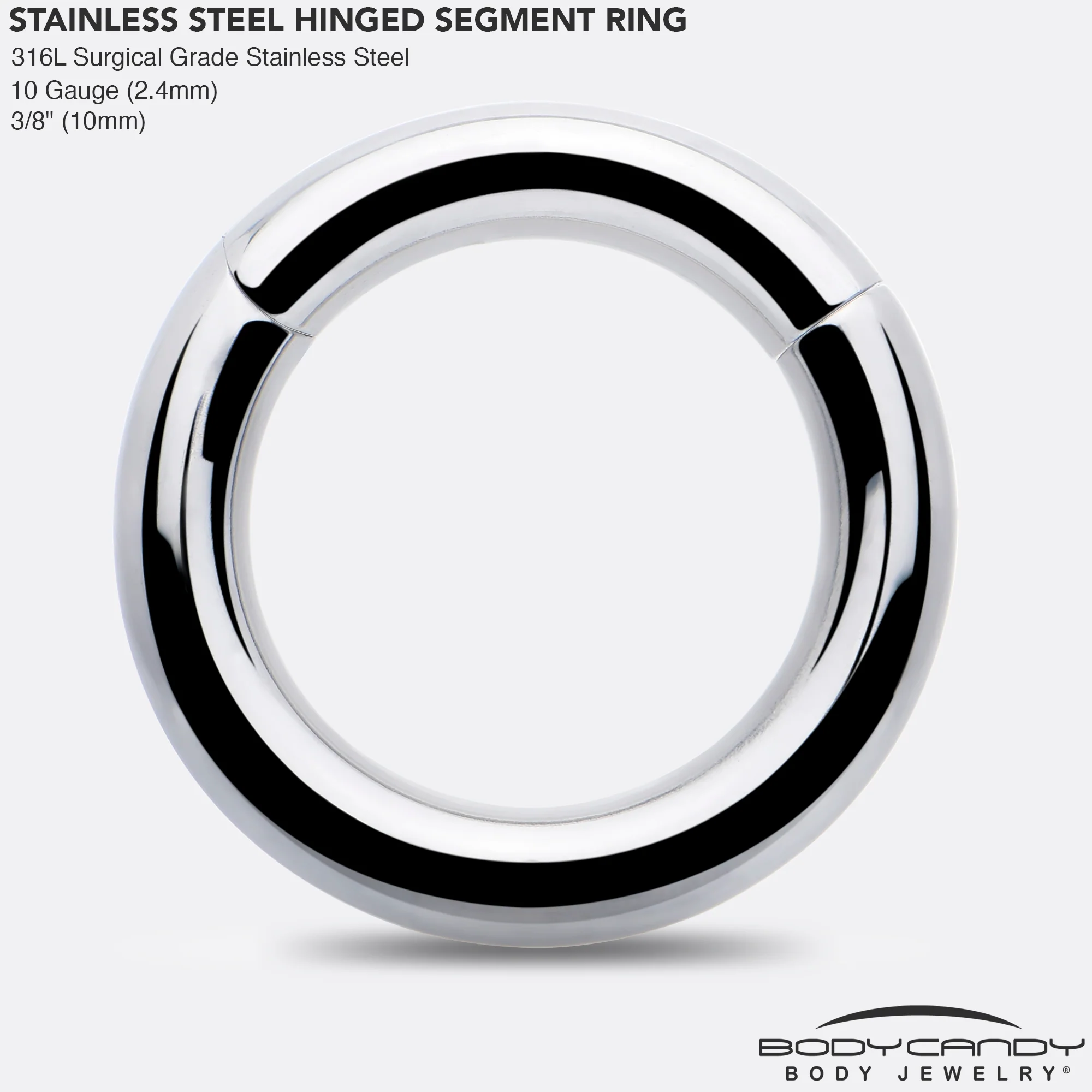 10G 3/8 316L Surgical Steel Precision Hinged Segment Hoop - Image 4