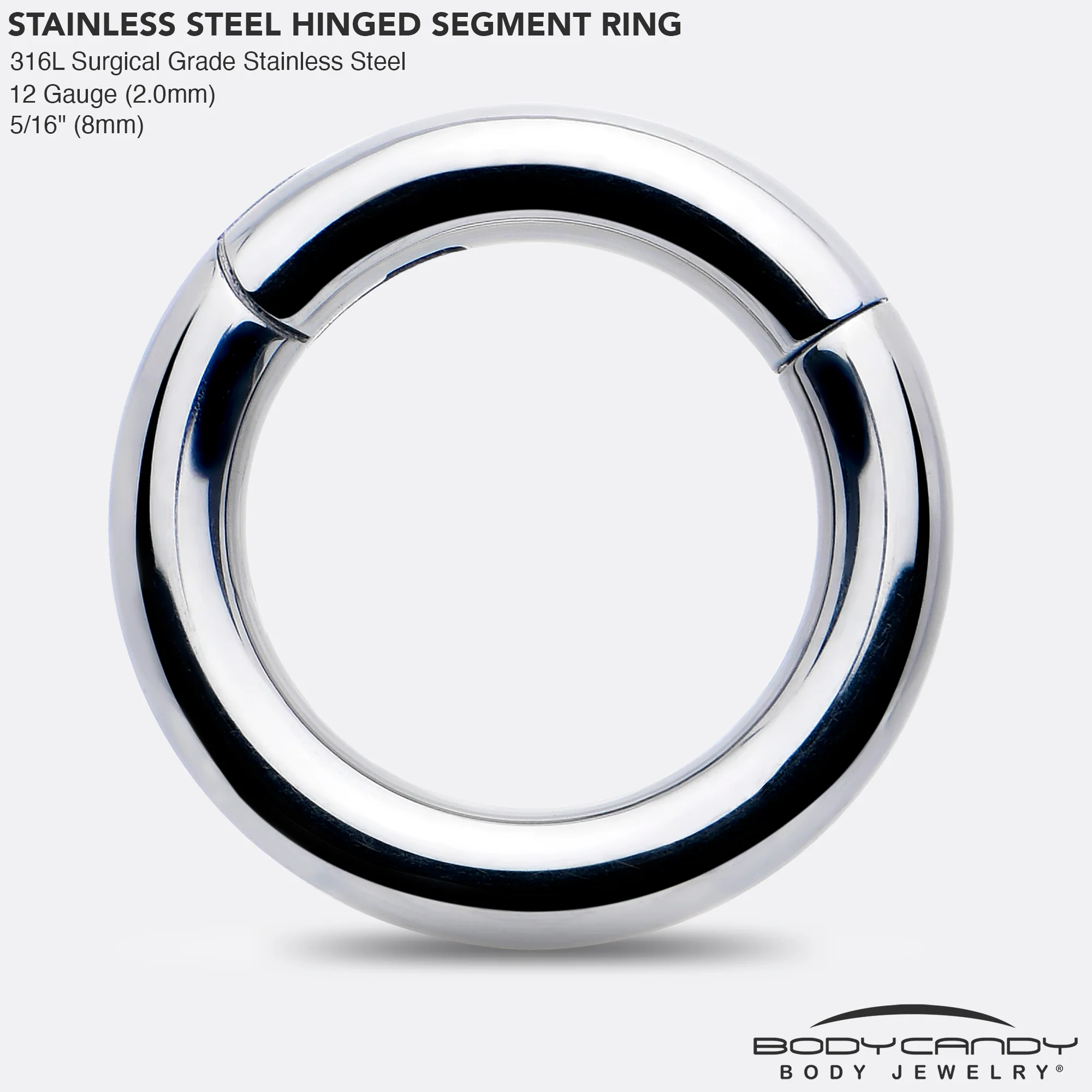 12G 5/16 316L Surgical Steel Precision Hinged Segment Hoop - Image 4