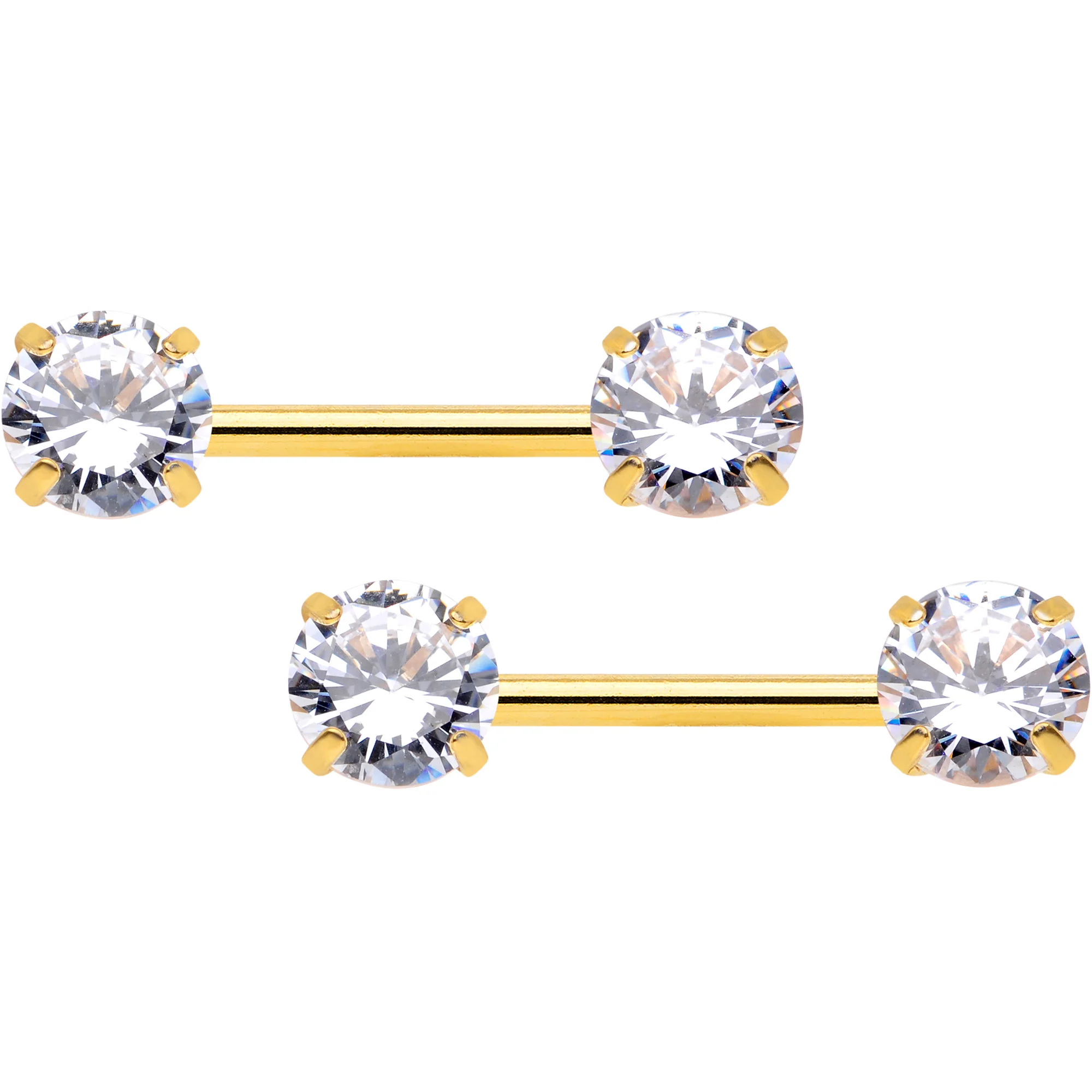 14G 1/2 Clear CZ Gem Gold Tone Threadless Nipple Ring Set - Image 9