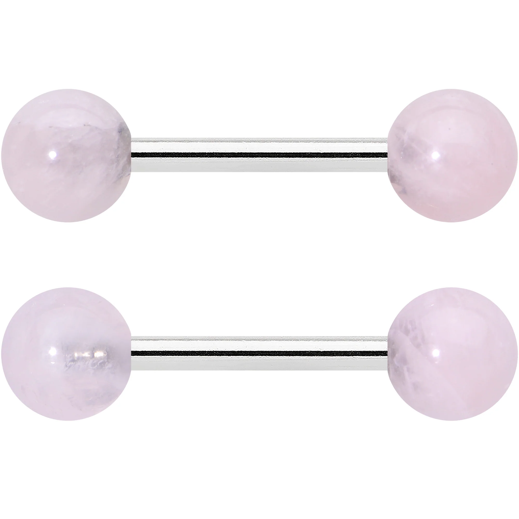 14G 1/2 Elegant Pink Rose Quartz Barbell Nipple Ring Set - Image 2