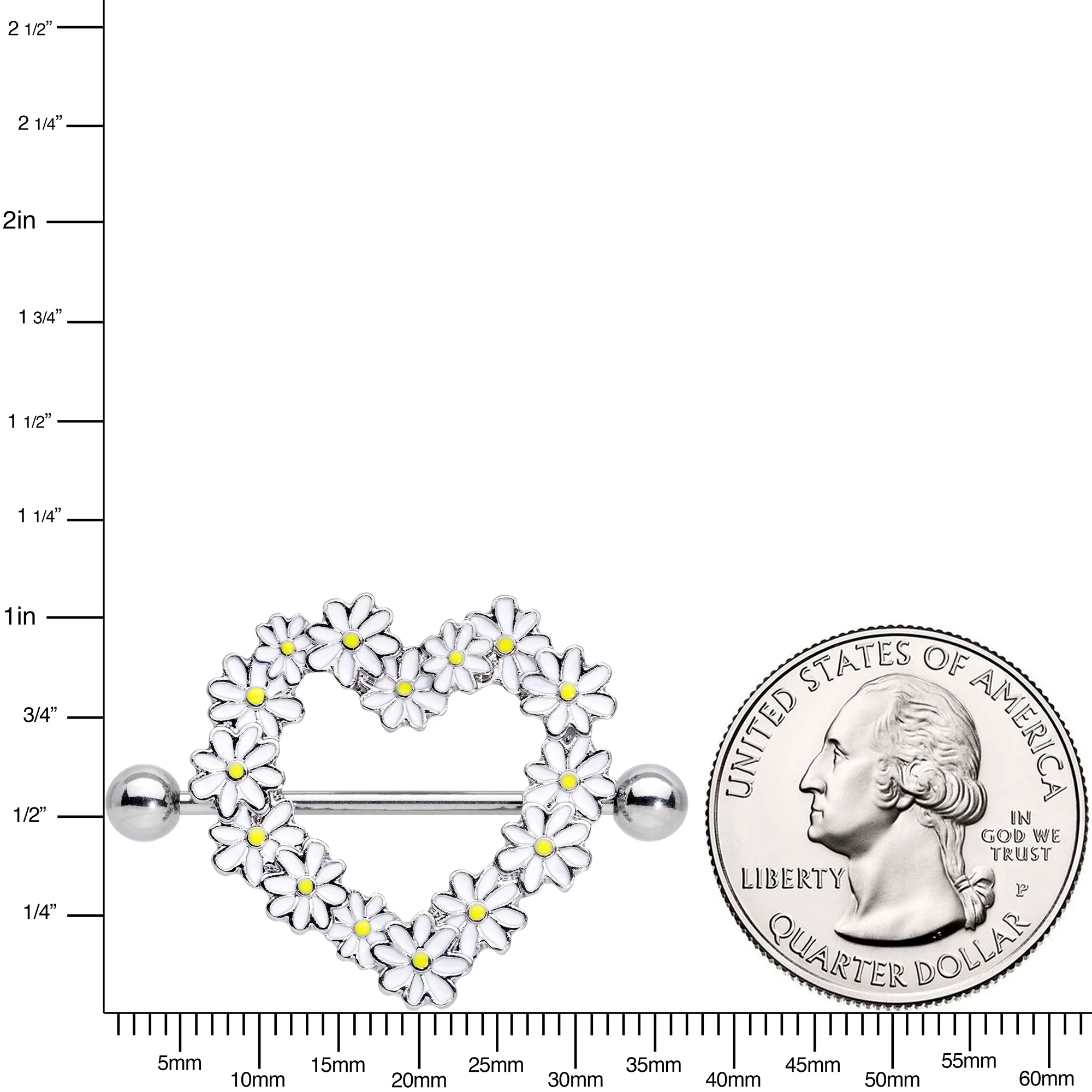 14G 13/16 Daisy Flower Heart Valentines Nipple Shield Set - Image 3