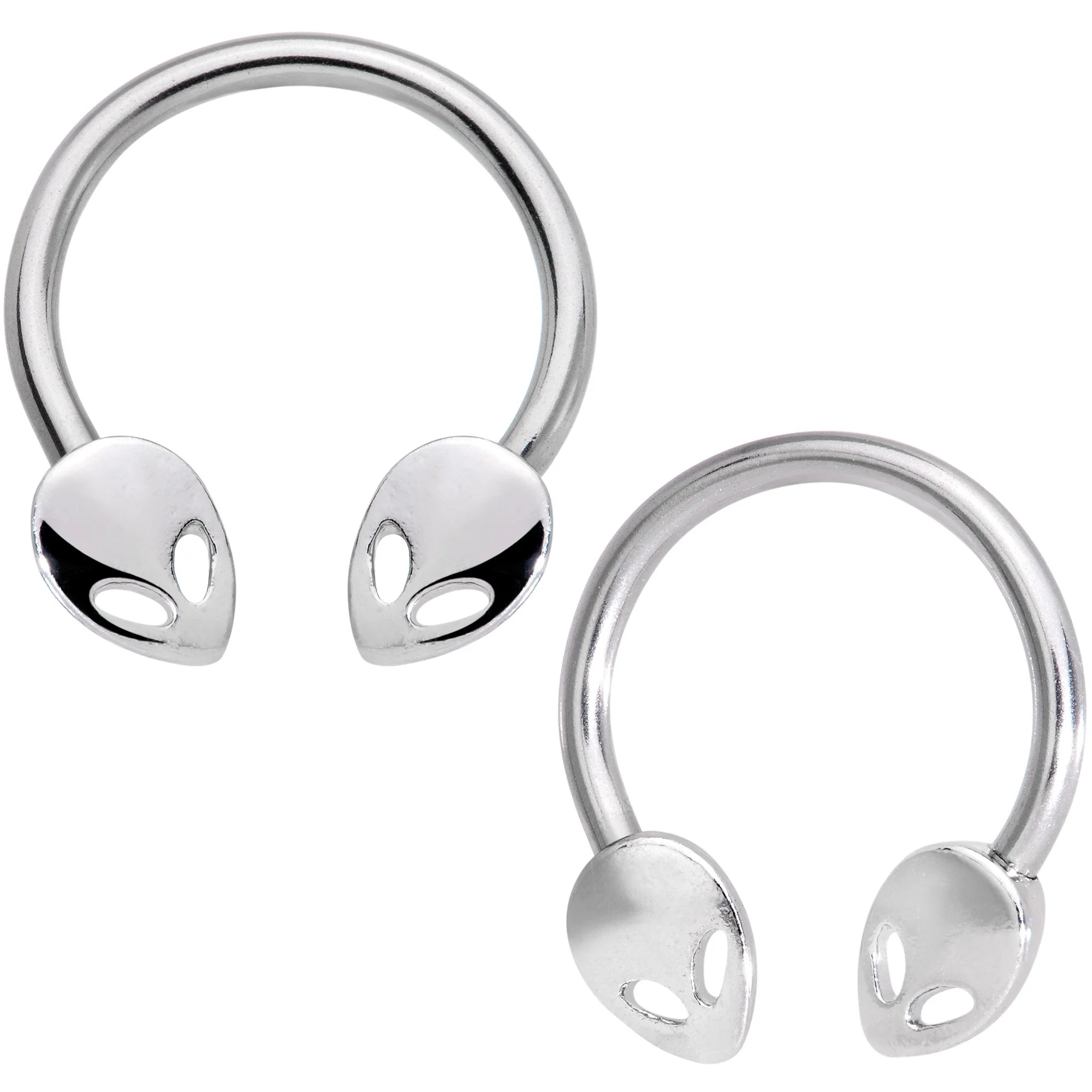 14G 13mm Outer Space Aliens Horseshoe Nipple Ring Set - Image 2
