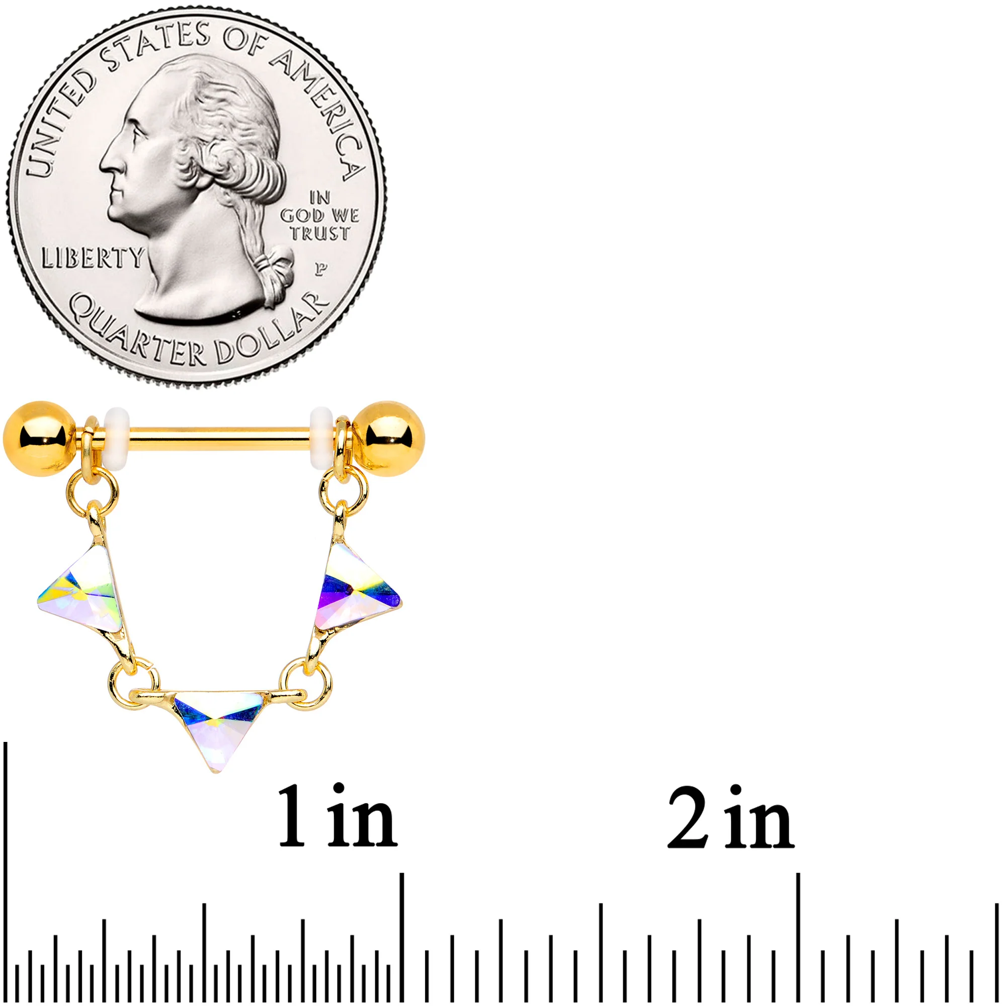 14G 3/4 Aurora Gem Gold Tone Triangle Dangle Nipple Ring Set - Image 3