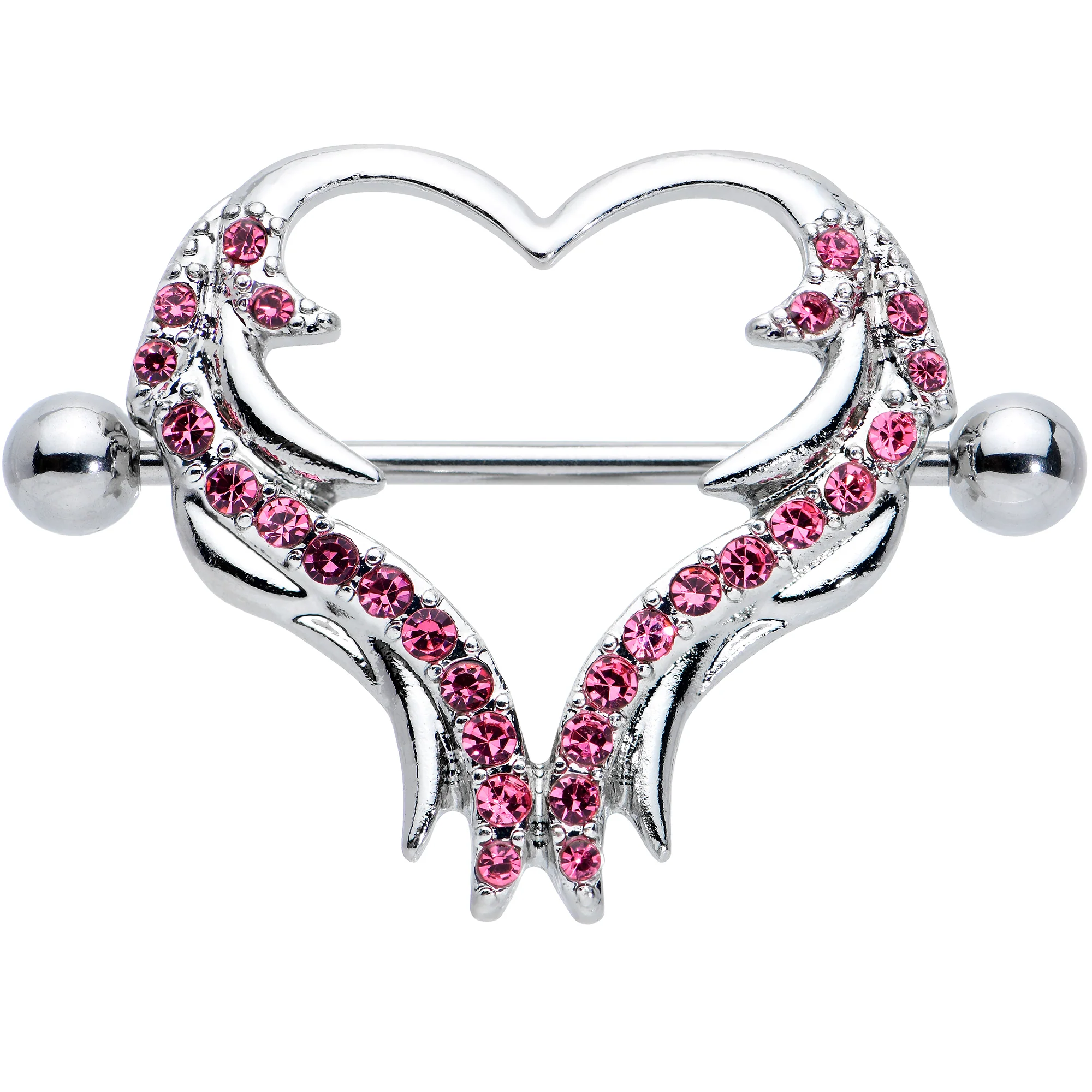 14G 3/4 Pink Gem Rock and Roll Heart Nipple Shield Set - Image 2