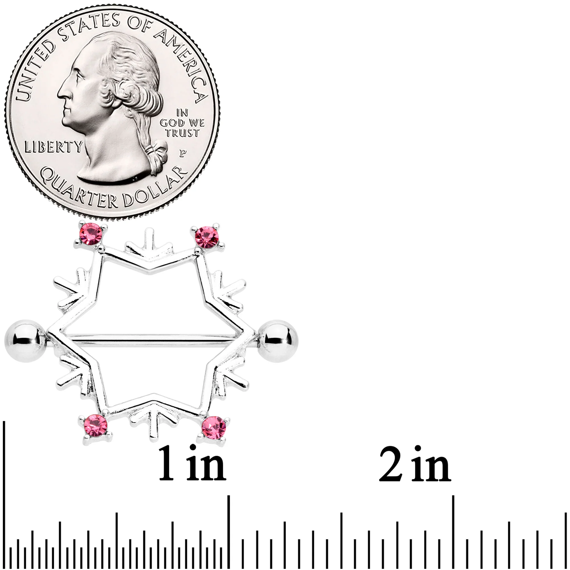14G 3/4 Pink Gem Snowflake Christmas Nipple Shield Set - Image 3