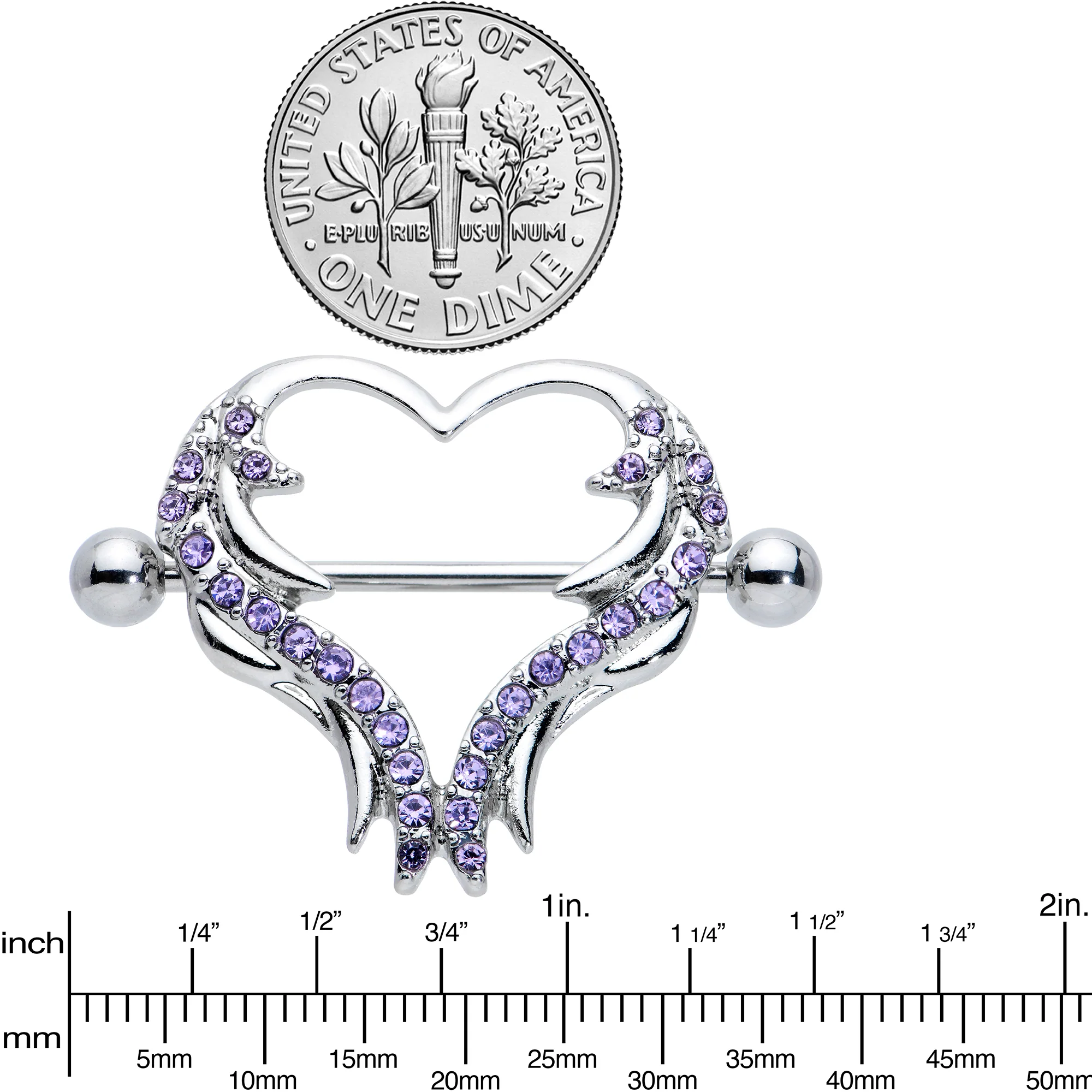 14G 3/4 Purple Gem Rock and Roll Heart Nipple Shield Set - Image 3