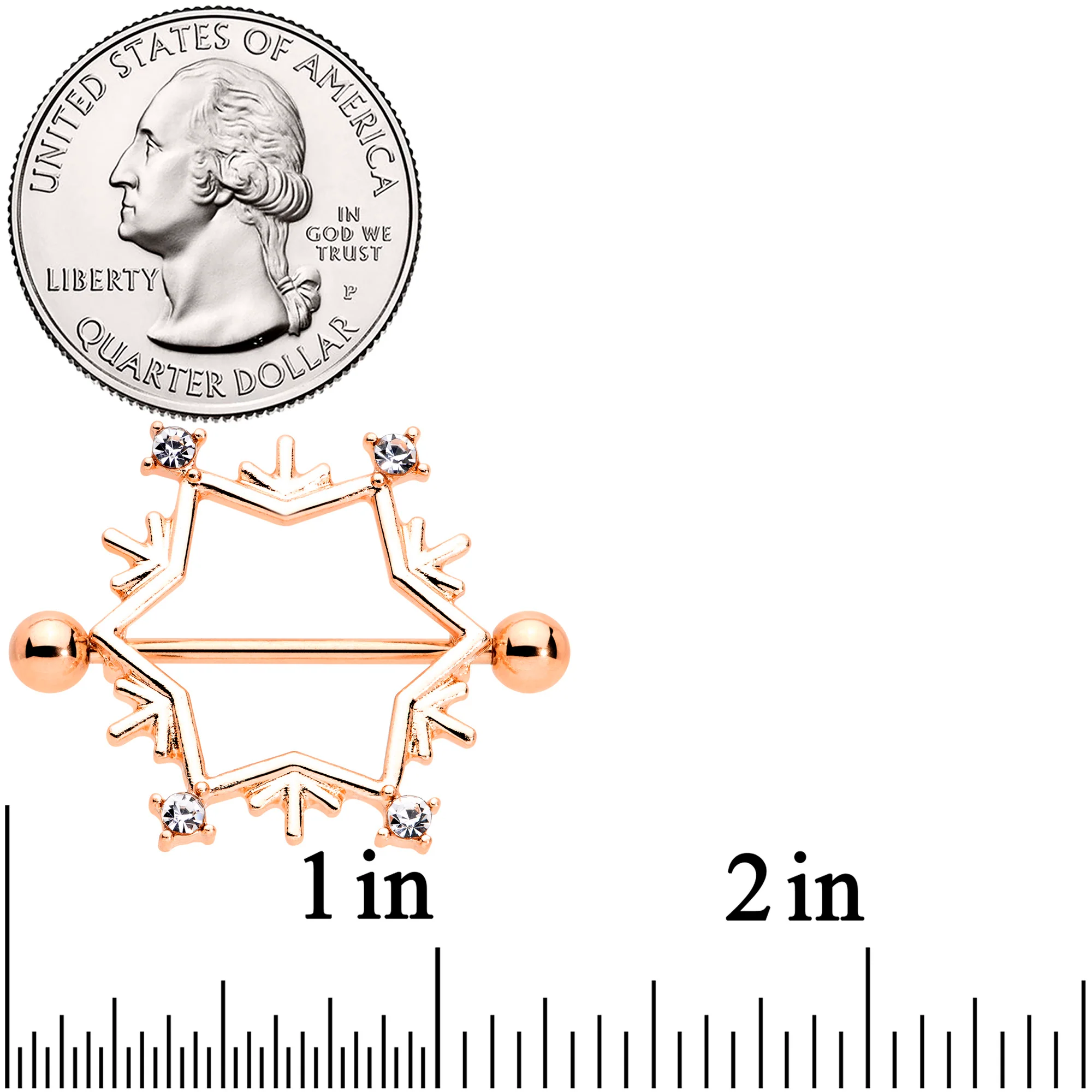 14G 3/4 Rose Gold Tone Snowflake Christmas Nipple Shield Set - Image 3
