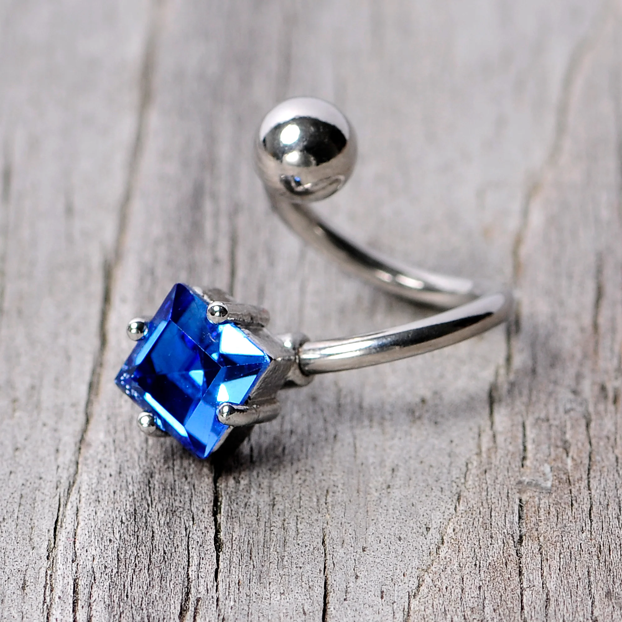 14G 3/8 Blue Gem Refined Rhombus Spiral Twister Belly Ring - Image 5