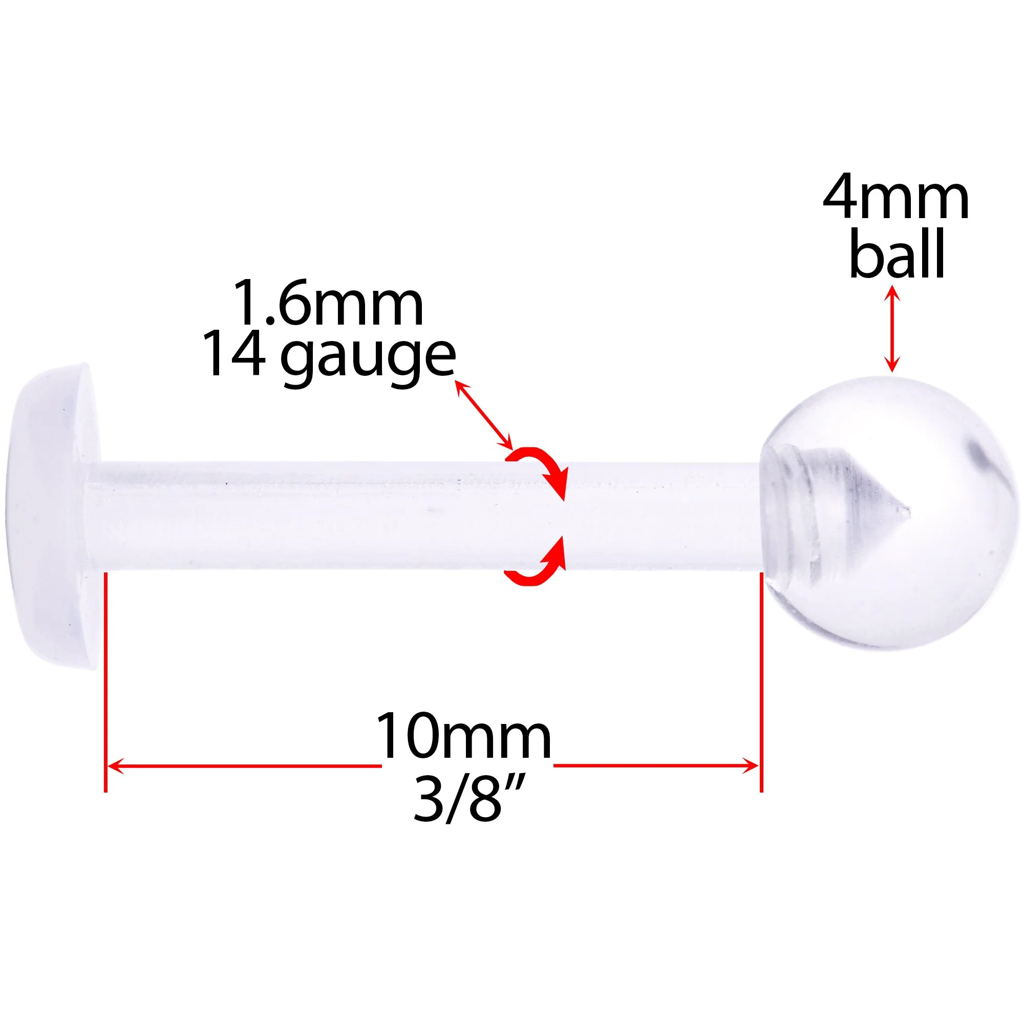 14G 3/8 Clear Flexible Bioplast Labret Monroe Retainer - Image 3