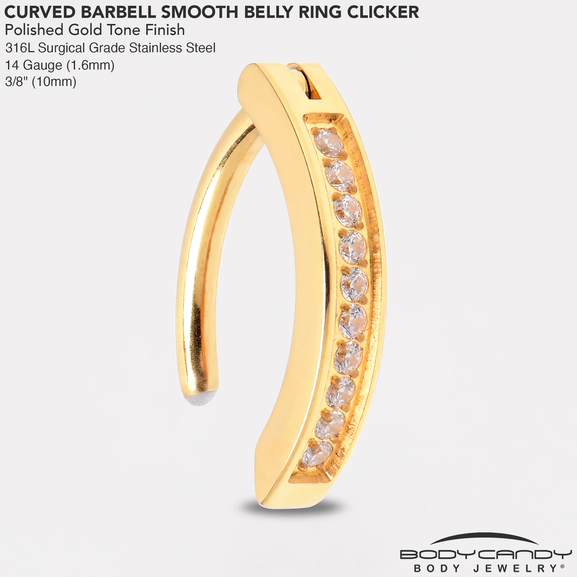 14G 3/8 Gold Tone CZ ASTM F-136 Implant Grade Titanium Hinged Hoop Belly Ring - Image 6