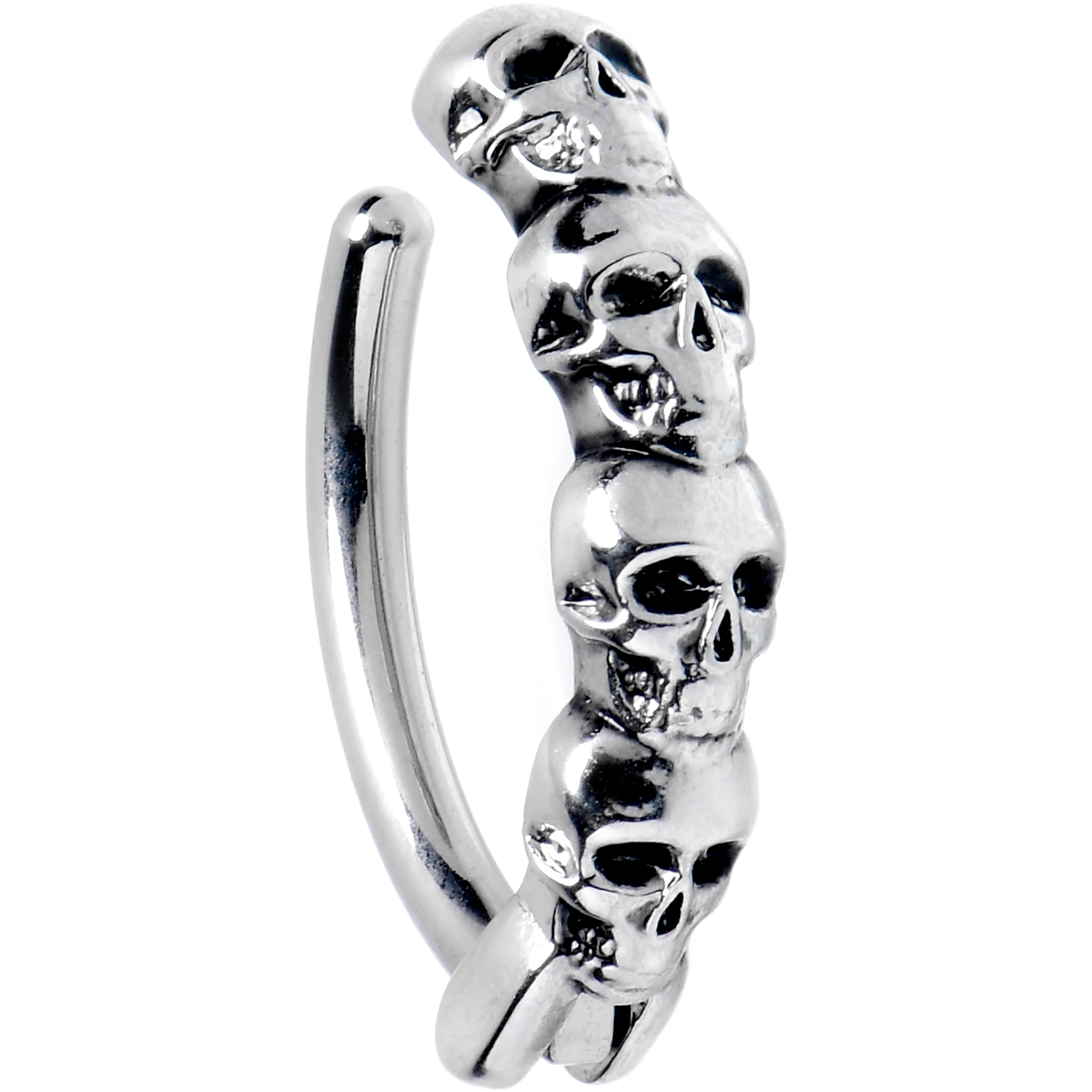 14G 3/8 Grade 23 Titanium Goth Skulls Hinged Hoop Belly Ring - Image 2