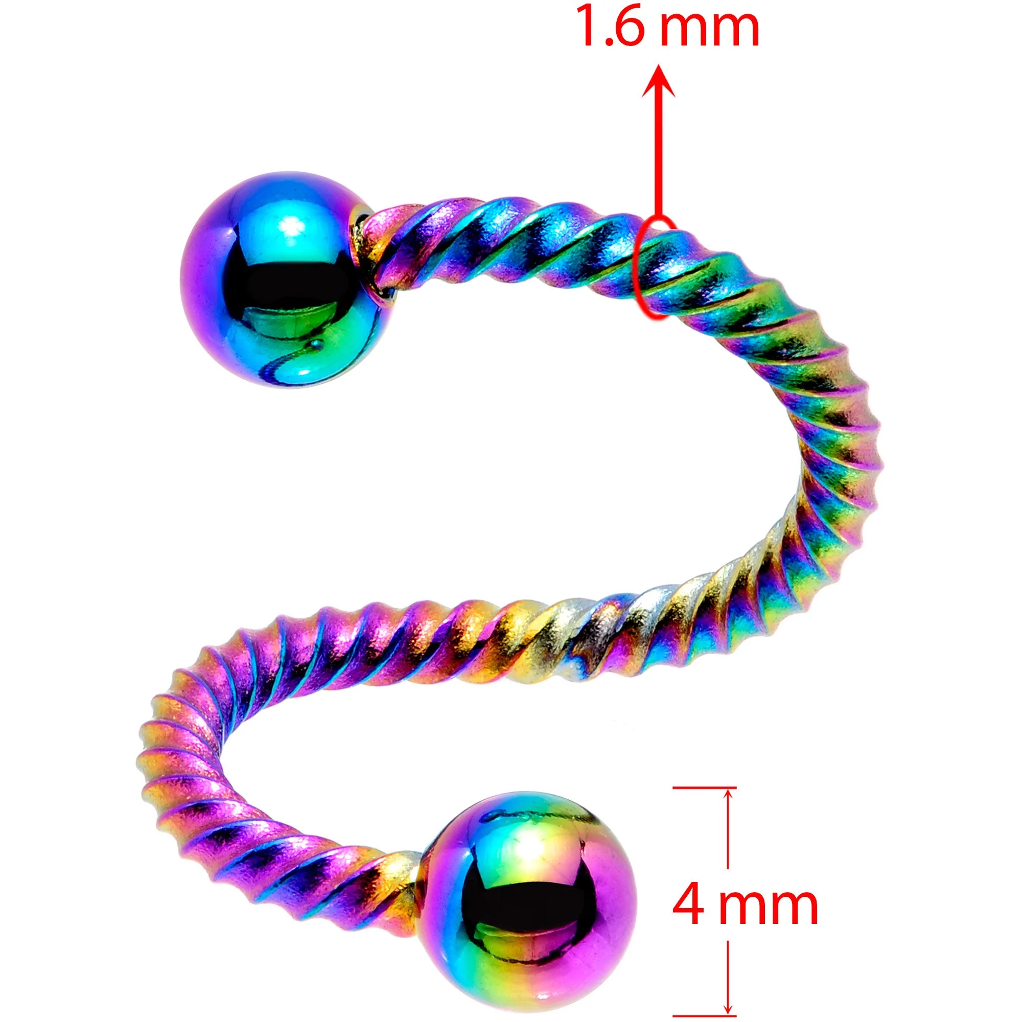 14G 3/8 Rainbow Twisted Spiral Twister Belly Ring - Image 2