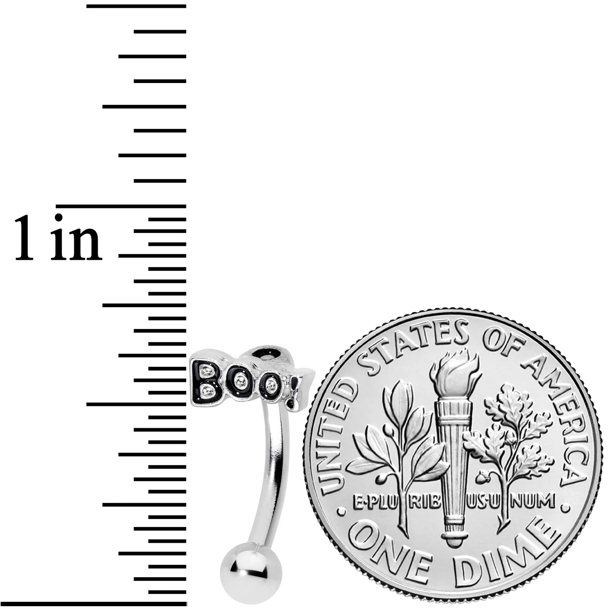 14G 5/16 Black Text Boo Halloween Curved Eyebrow Ring - Image 2