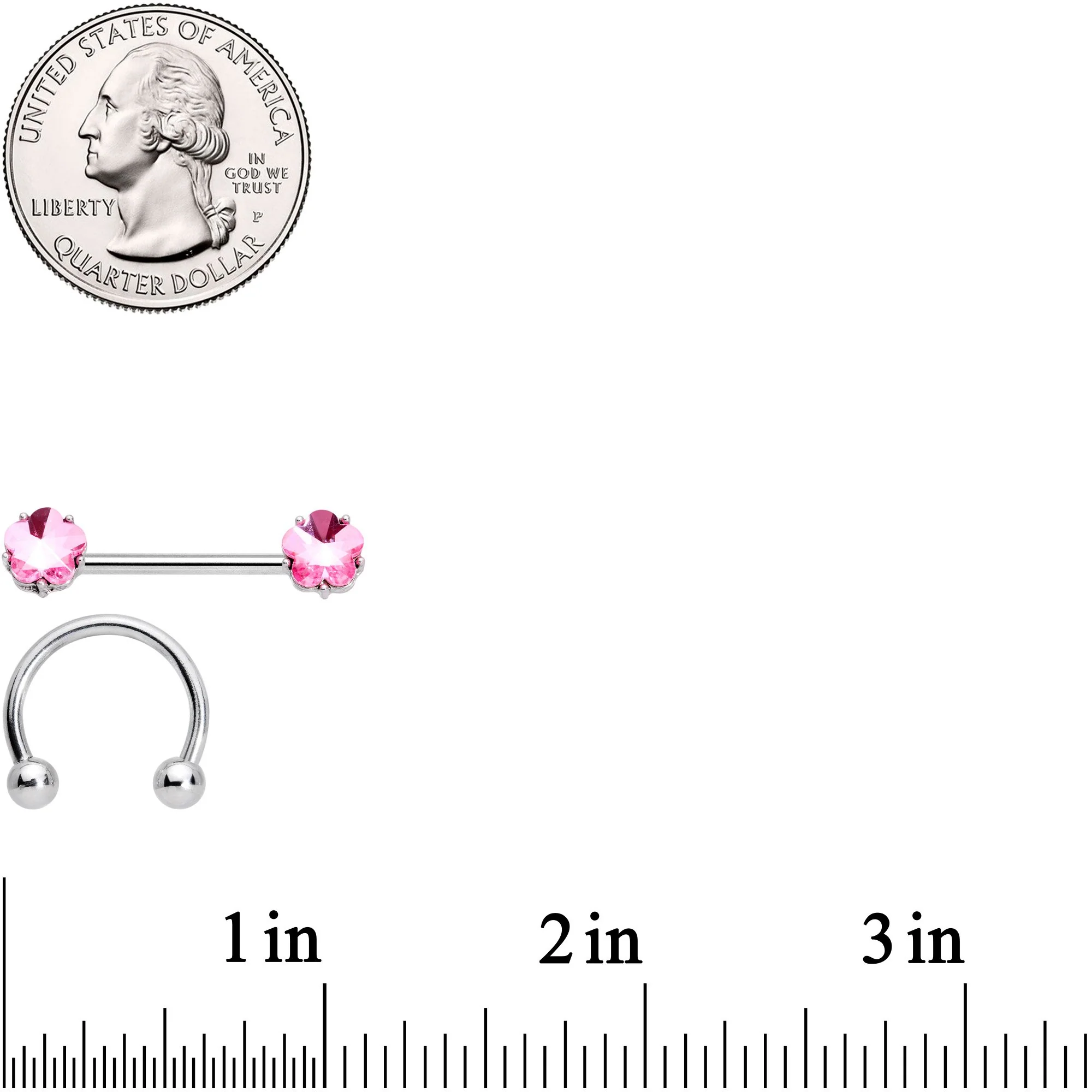 14G 5/8 1/2 Pink Gem Horseshoe Barbell Nipple Ring Set - Image 4