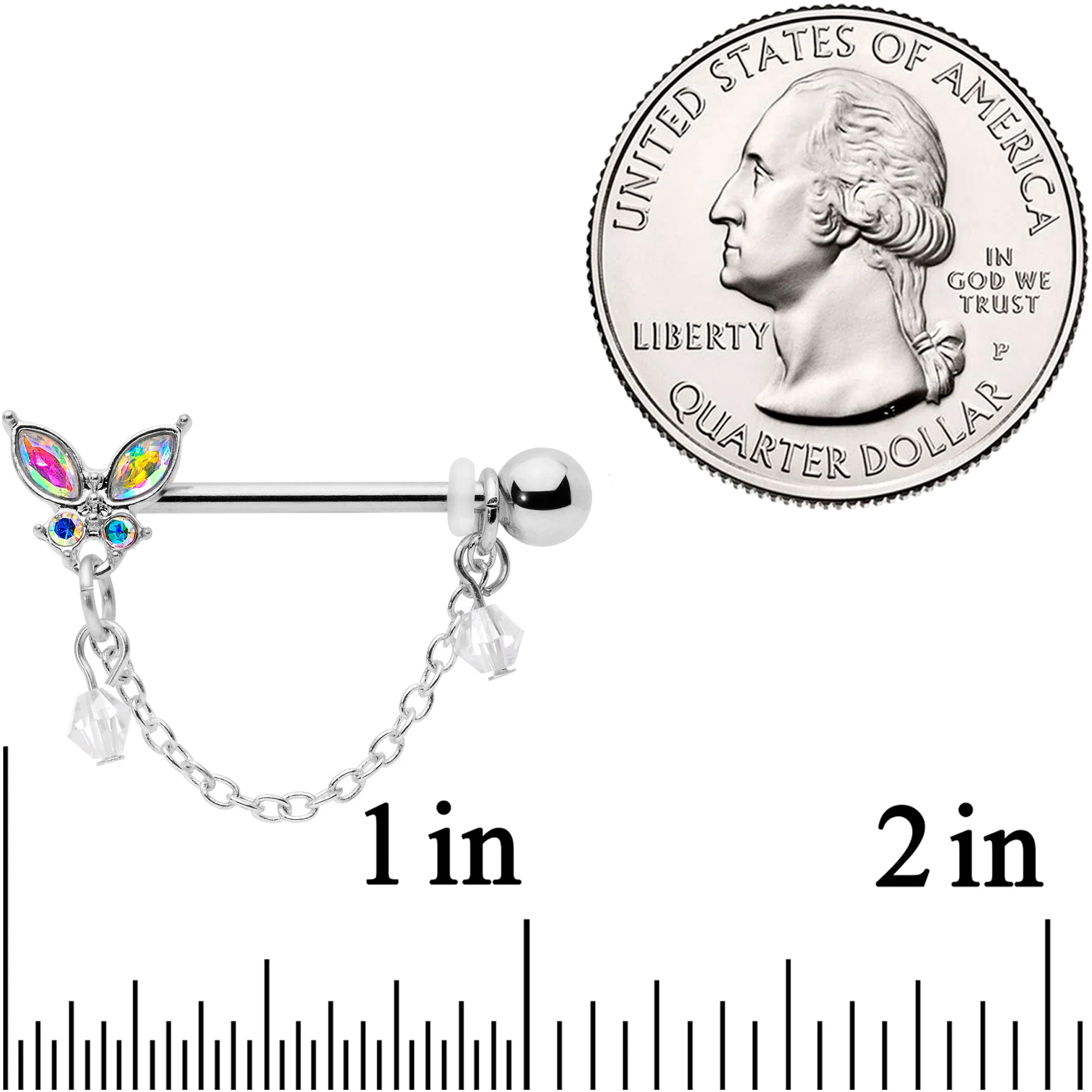 14G 5/8 Aurora Gem Butterfly Dangle Nipple Ring Set - Image 2