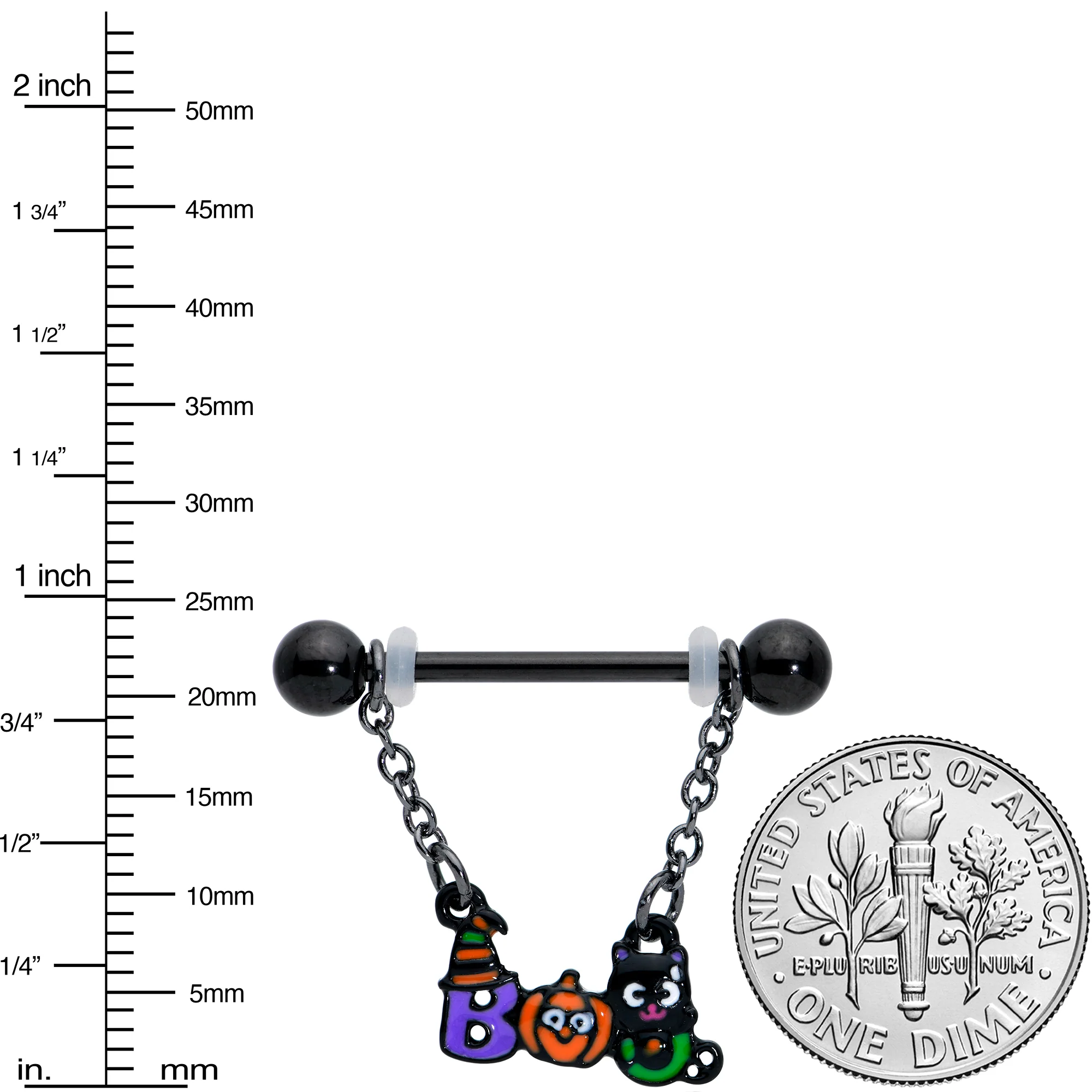 14G 5/8 Black Boo Party Halloween Chain Dangle Nipple Ring Set - Image 3