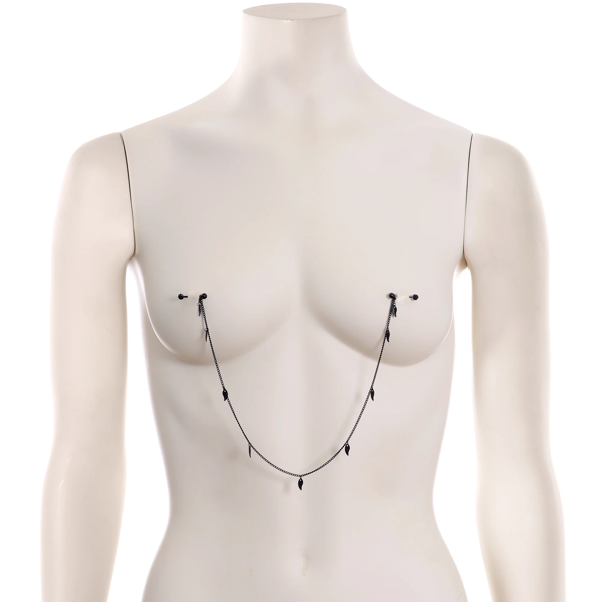 14G 5/8 Black Gem Black Autumn Leaves Dangle Nipple Chain - Image 4