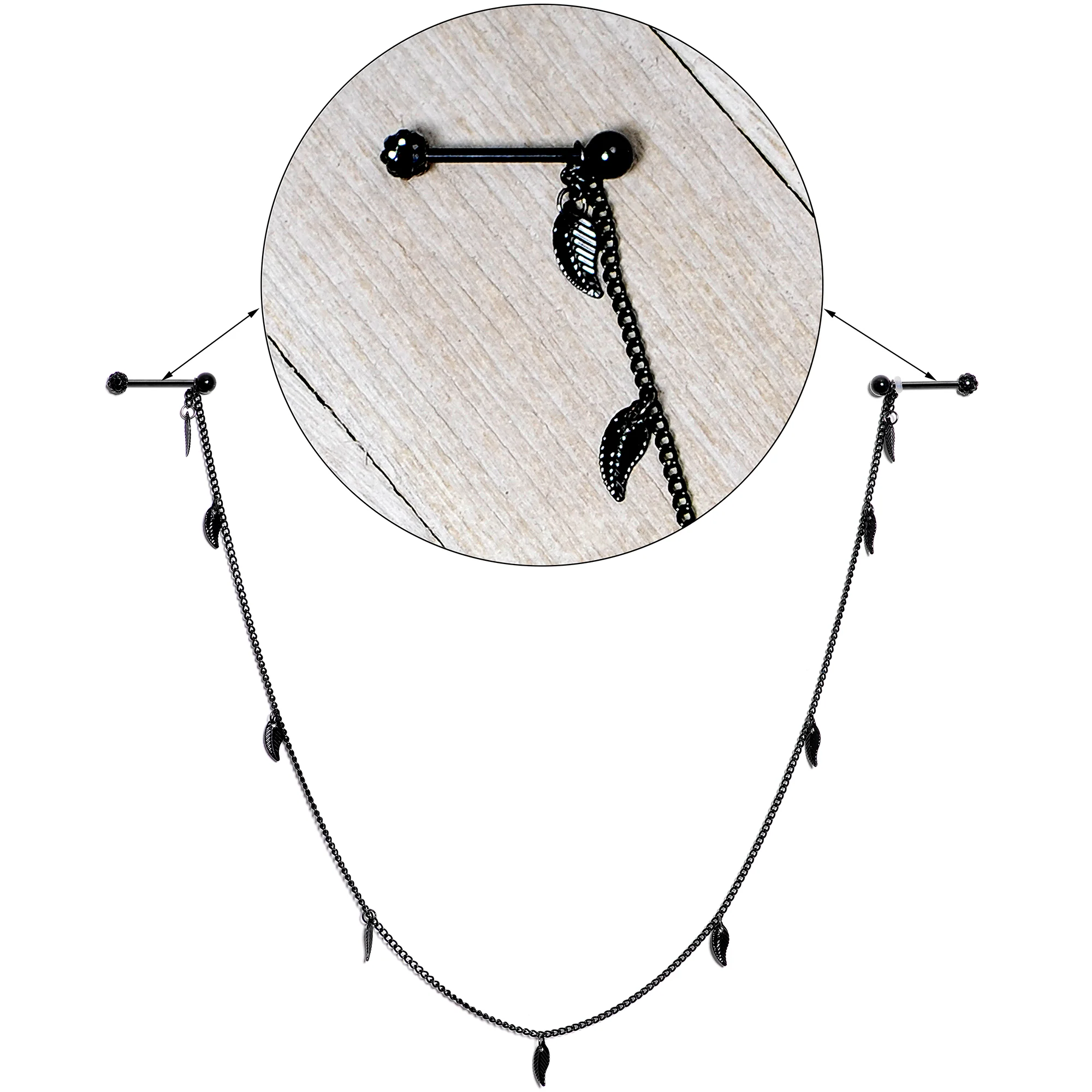 14G 5/8 Black Gem Black Autumn Leaves Dangle Nipple Chain - Image 7