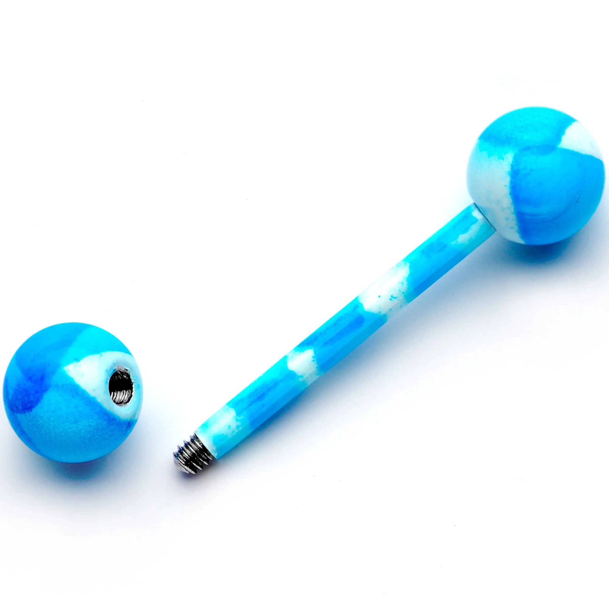 14G 5/8 Blue Camouflage Straight Barbell Tongue Ring - Image 3