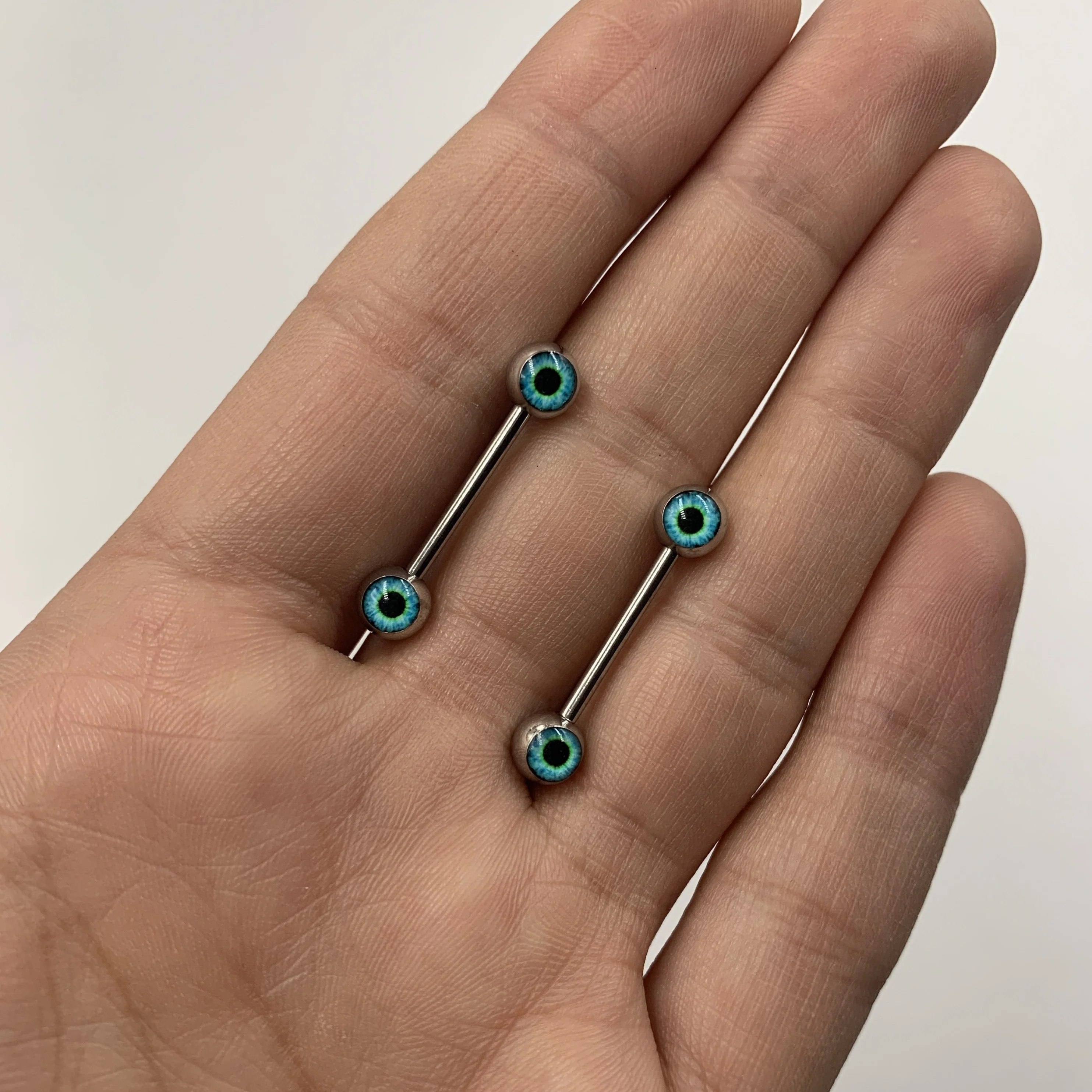 14G 5/8 Haunting Human Blue Eyeball Halloween Nipple Ring Set - Image 3