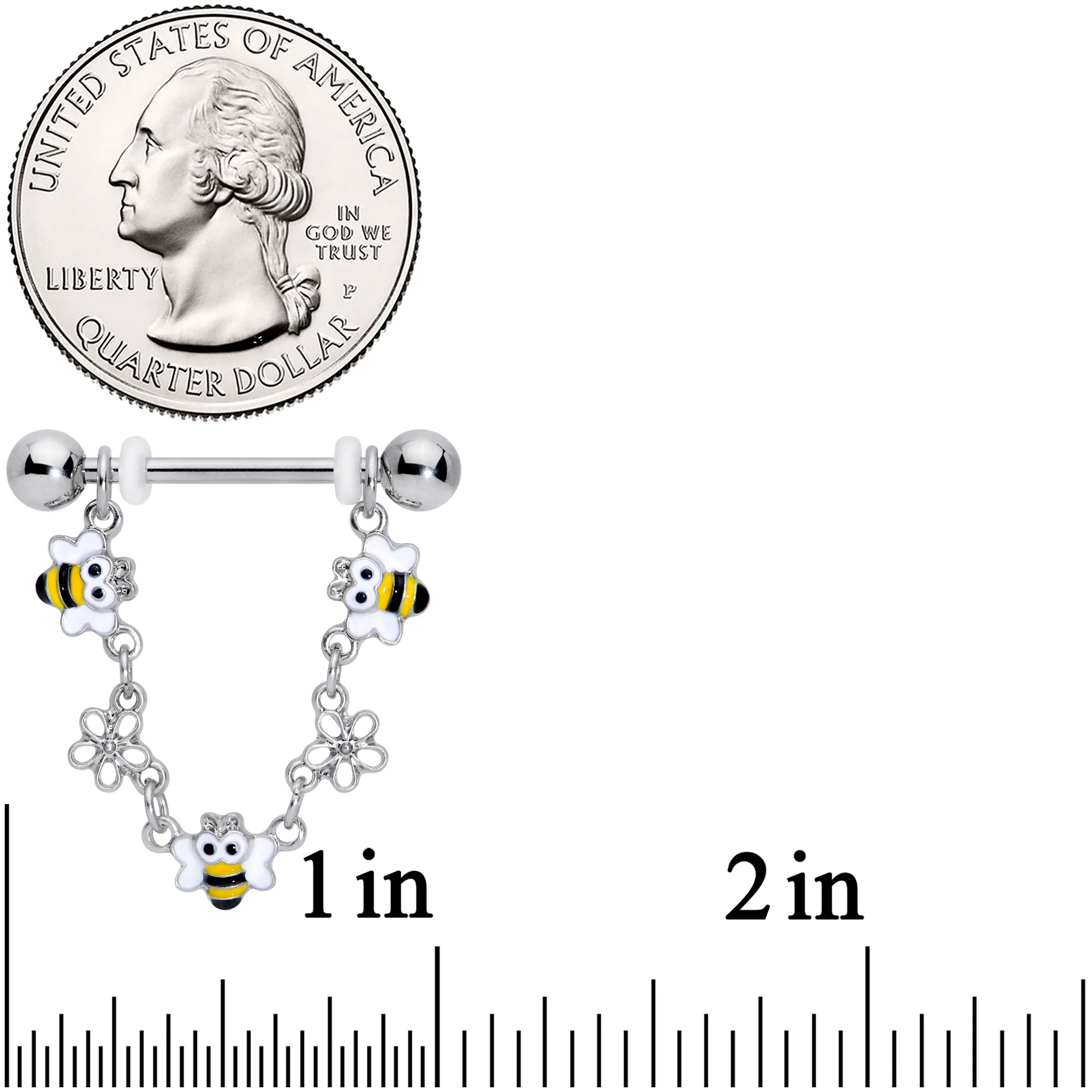 14G 5/8 Little Bees Flowers Dangle Barbell Nipple Ring Set - Image 2