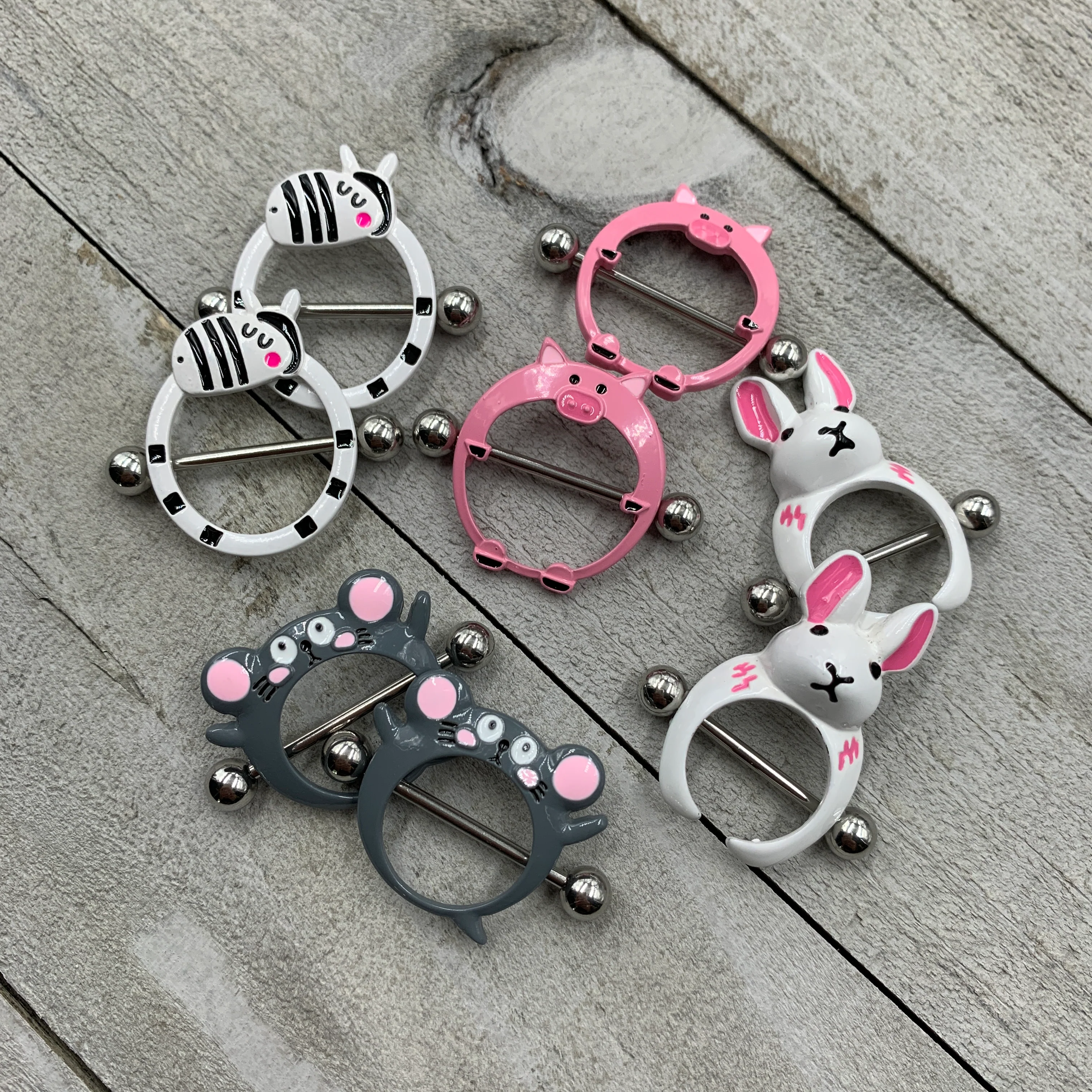 14G 5/8 Merry Grey Mouse Nipple Shield Set - Image 2