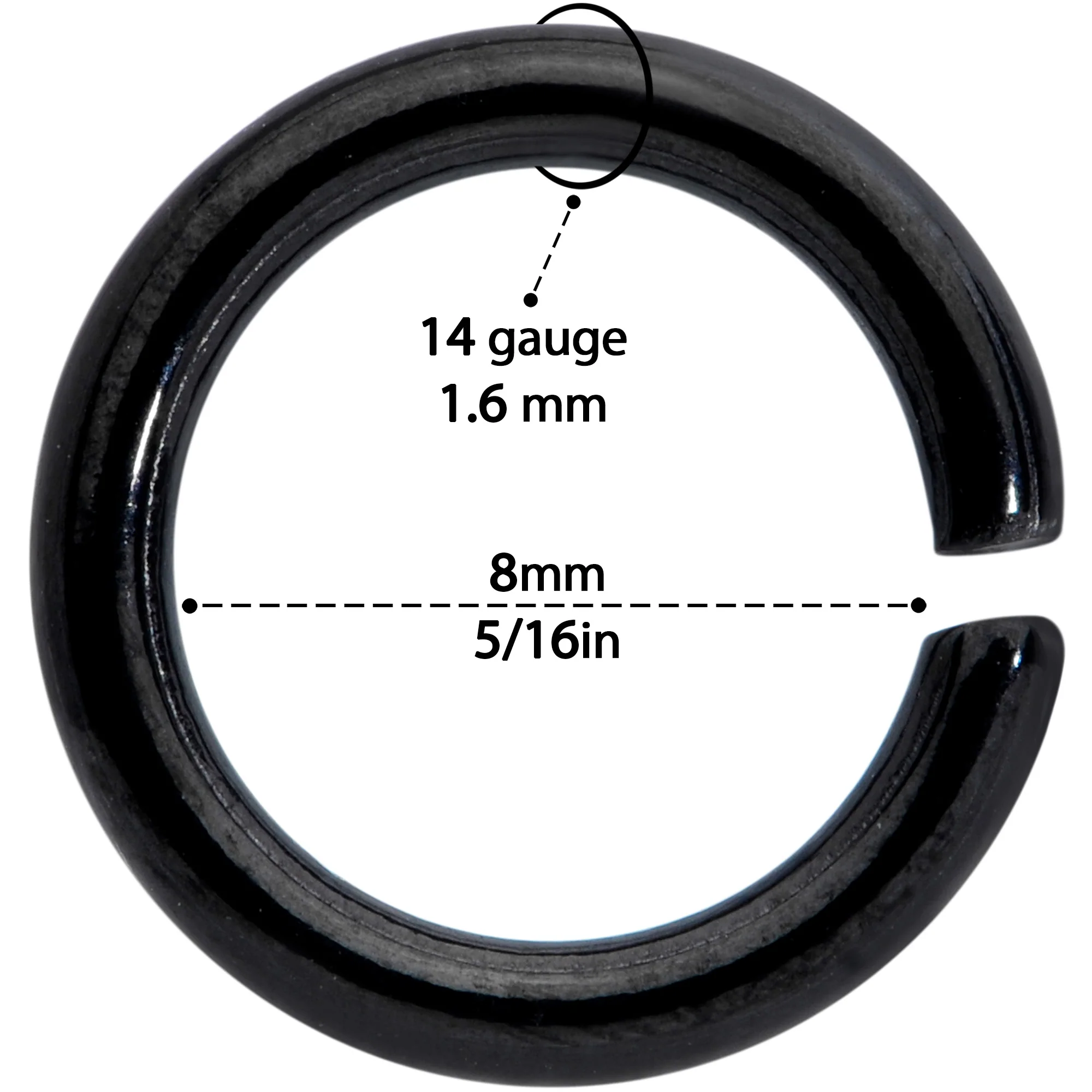 14G 5/16 Steel Black Anodized Seamless Cartilage Ring Set of 12 - Image 4