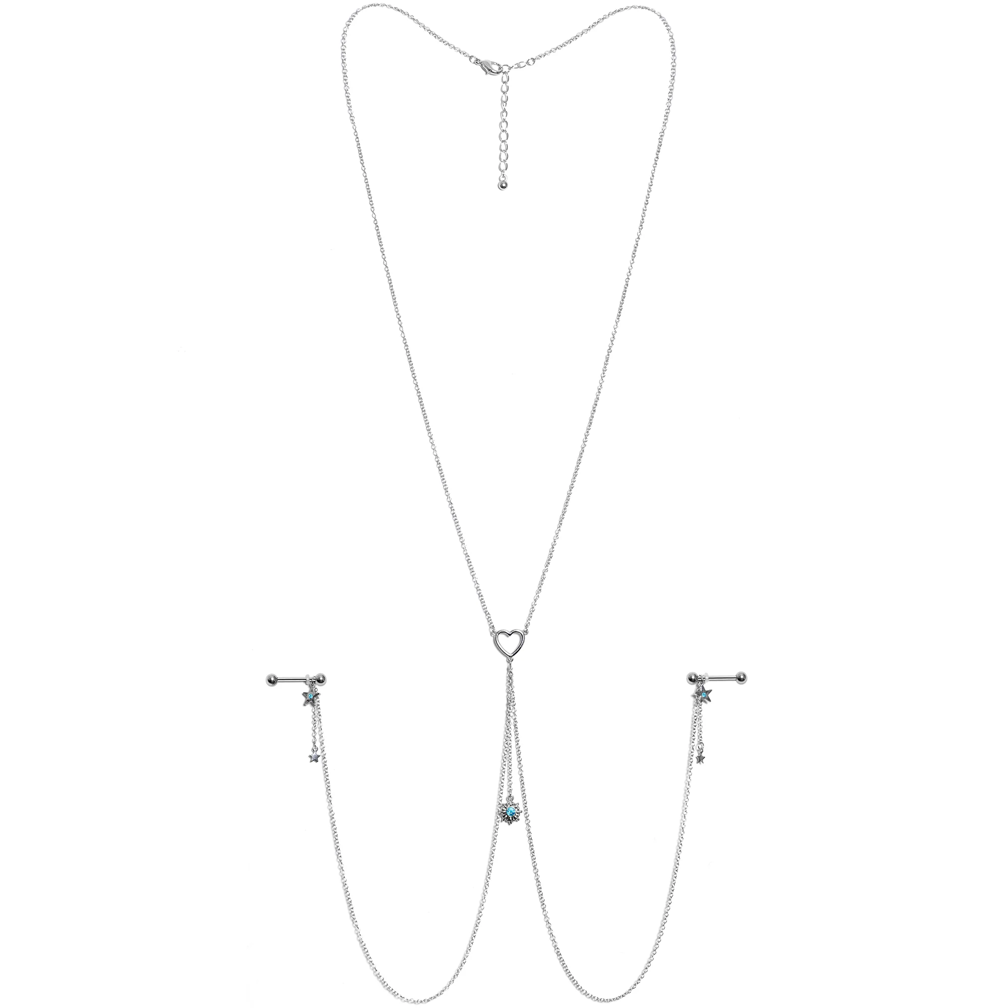 14G 5/8 Blue Gem Sun Heart Star Nipple Chain Necklace - Image 5