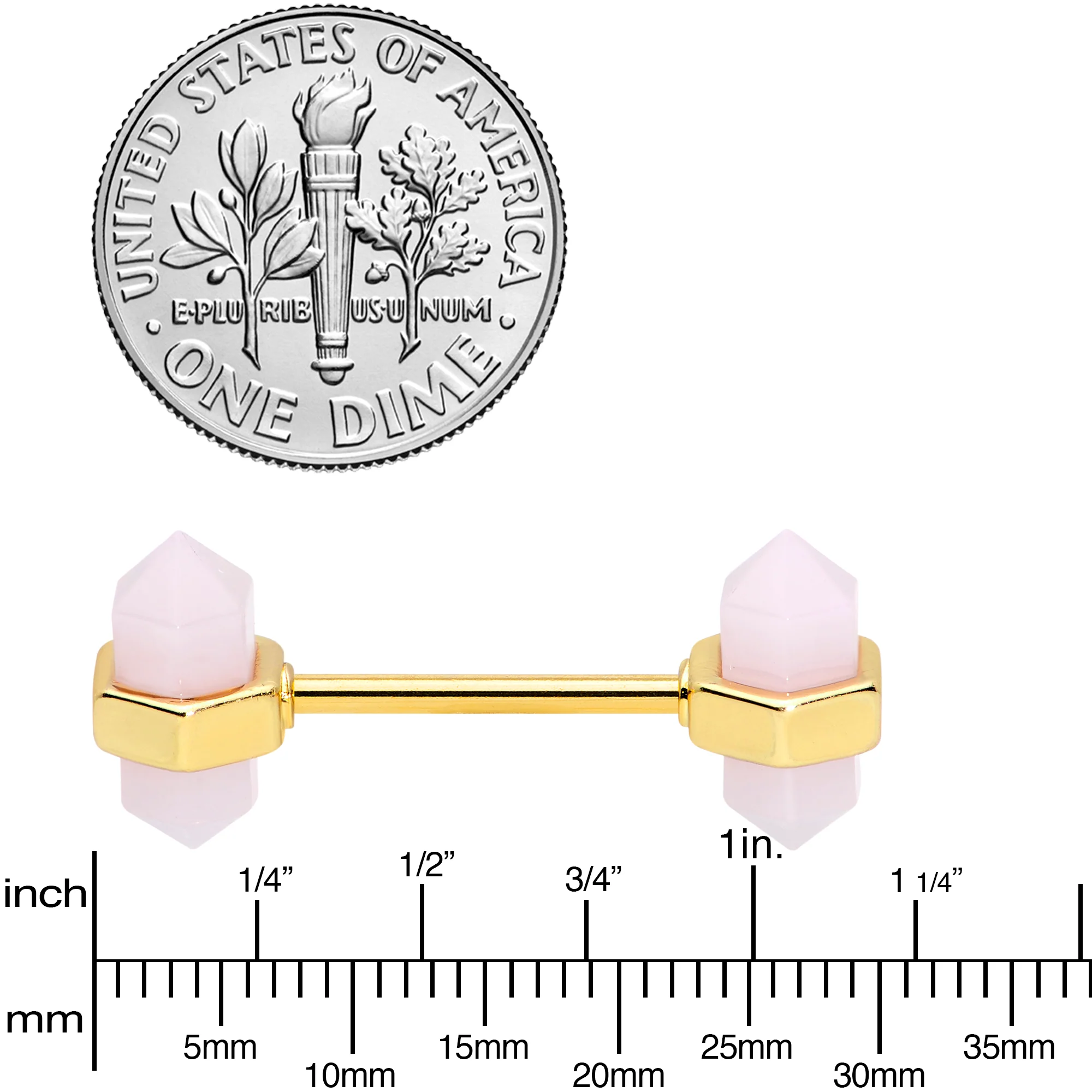 14G 5/8 Gold Tone Gem Barbell Nipple Ring Set - Image 2