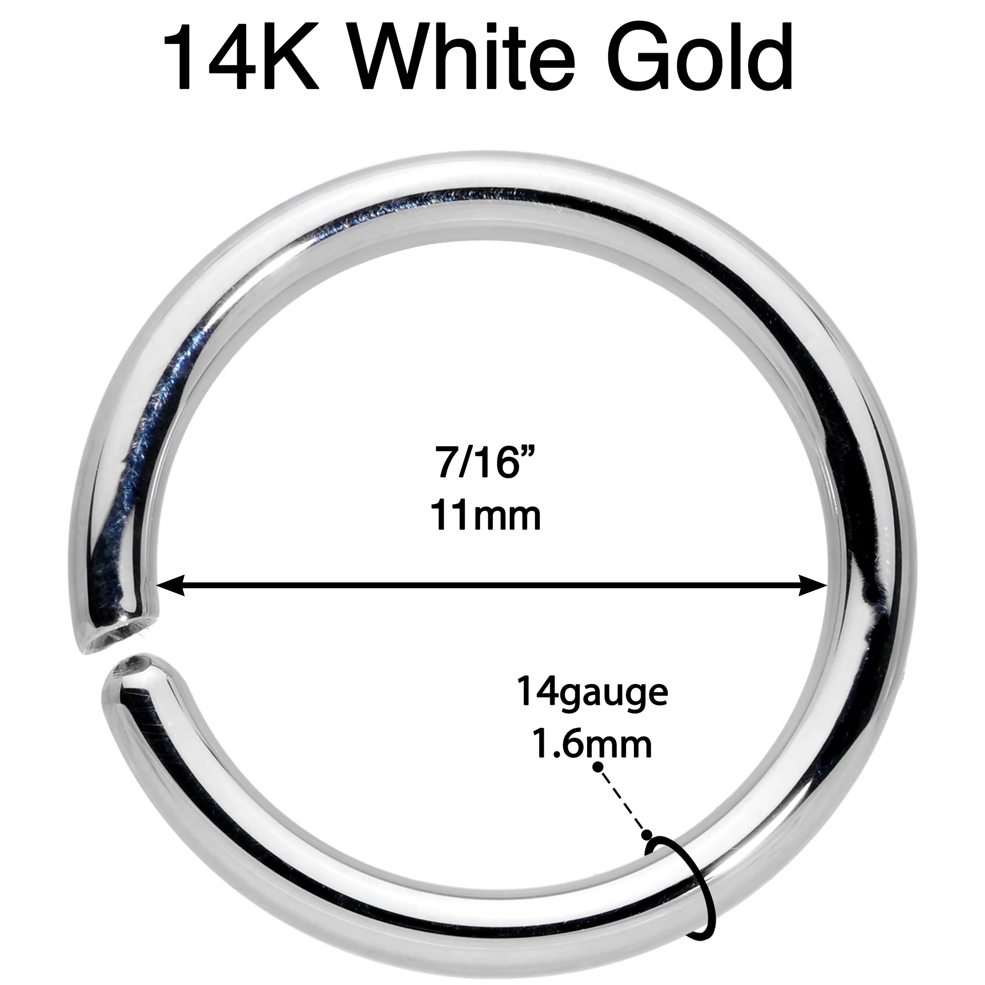 14G 7/16 Handcrafted Solid 14k White Gold Seamless Circular Ring - Image 3