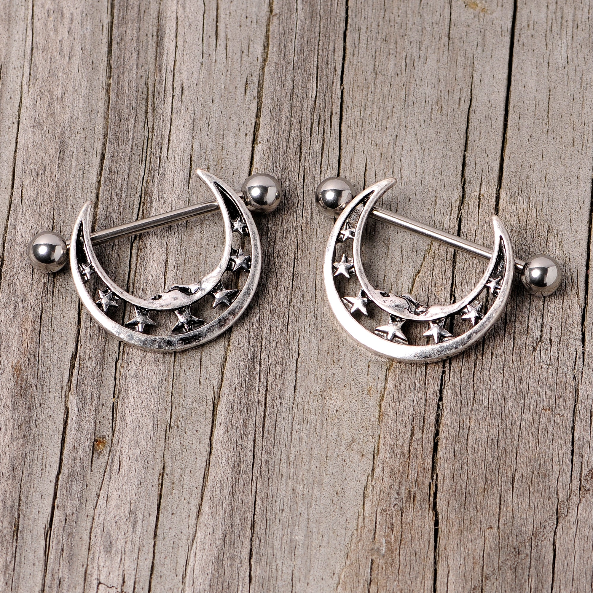 14G 7/8 Starry Crescent Moon Nipple Shield Set - Image 3