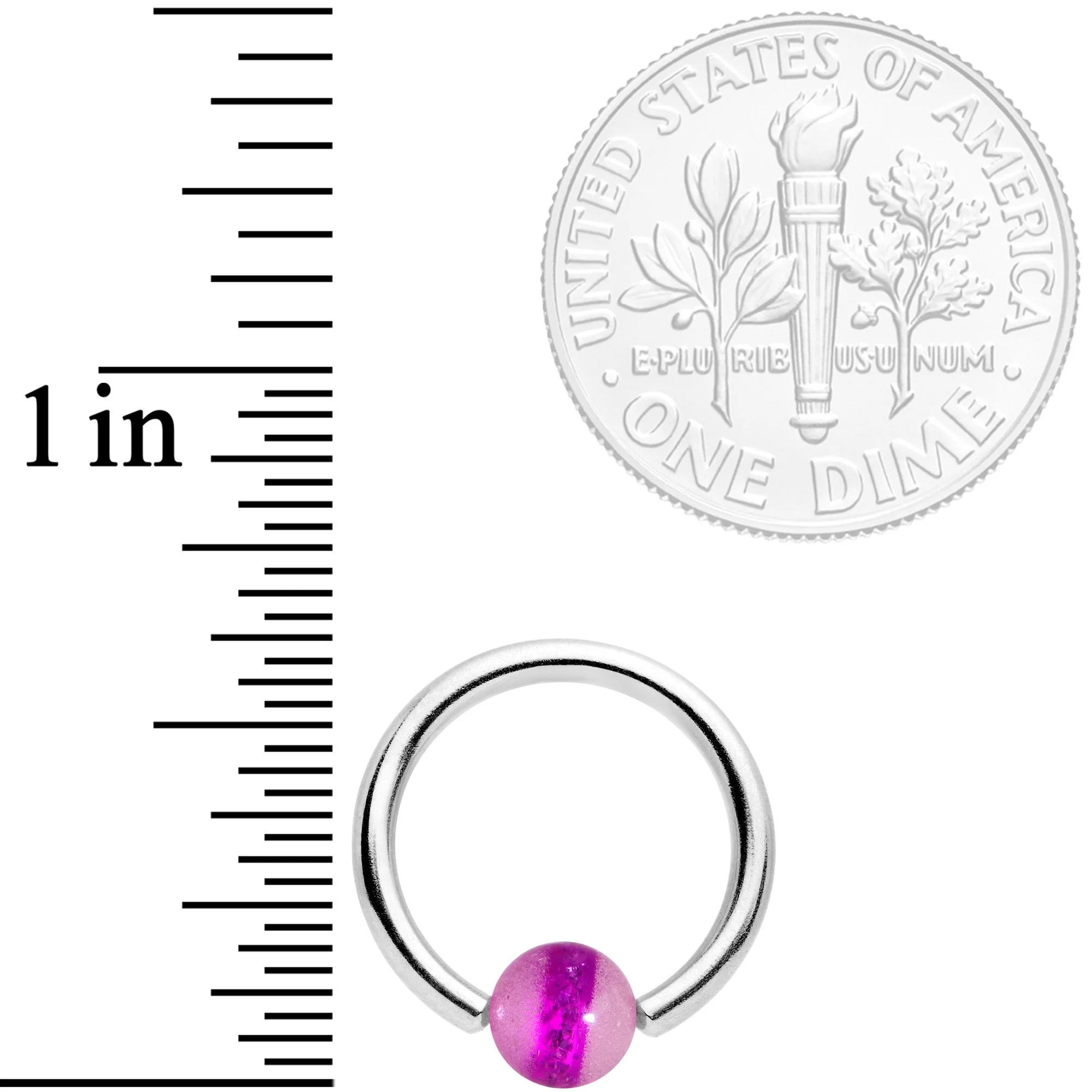 14G 7/16 Purple Acrylic Glow in the Dark Ball BCR Captive Ring - Image 2