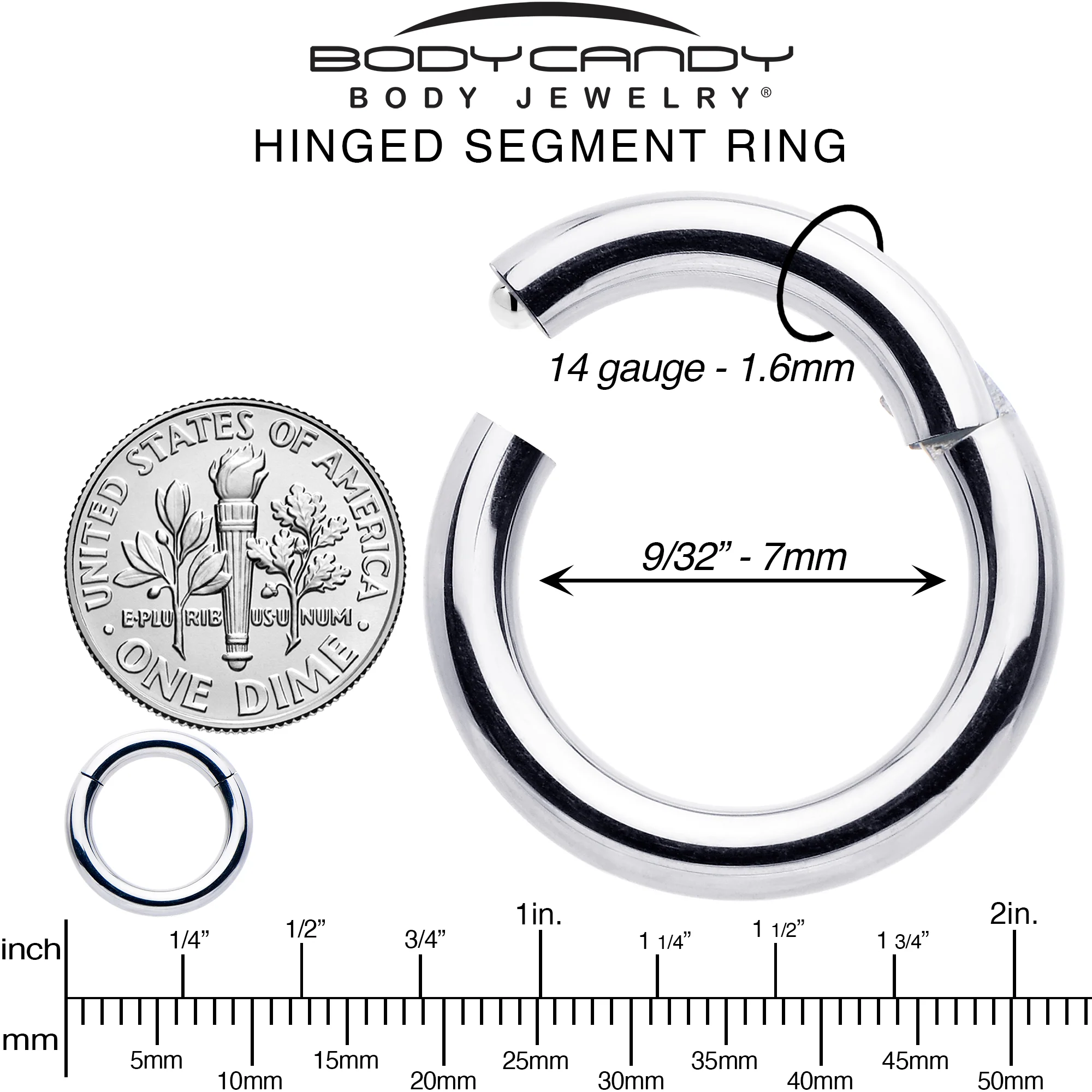 14G 7mm 316L Surgical Steel Precision Hinged Segment Hoop - Image 6
