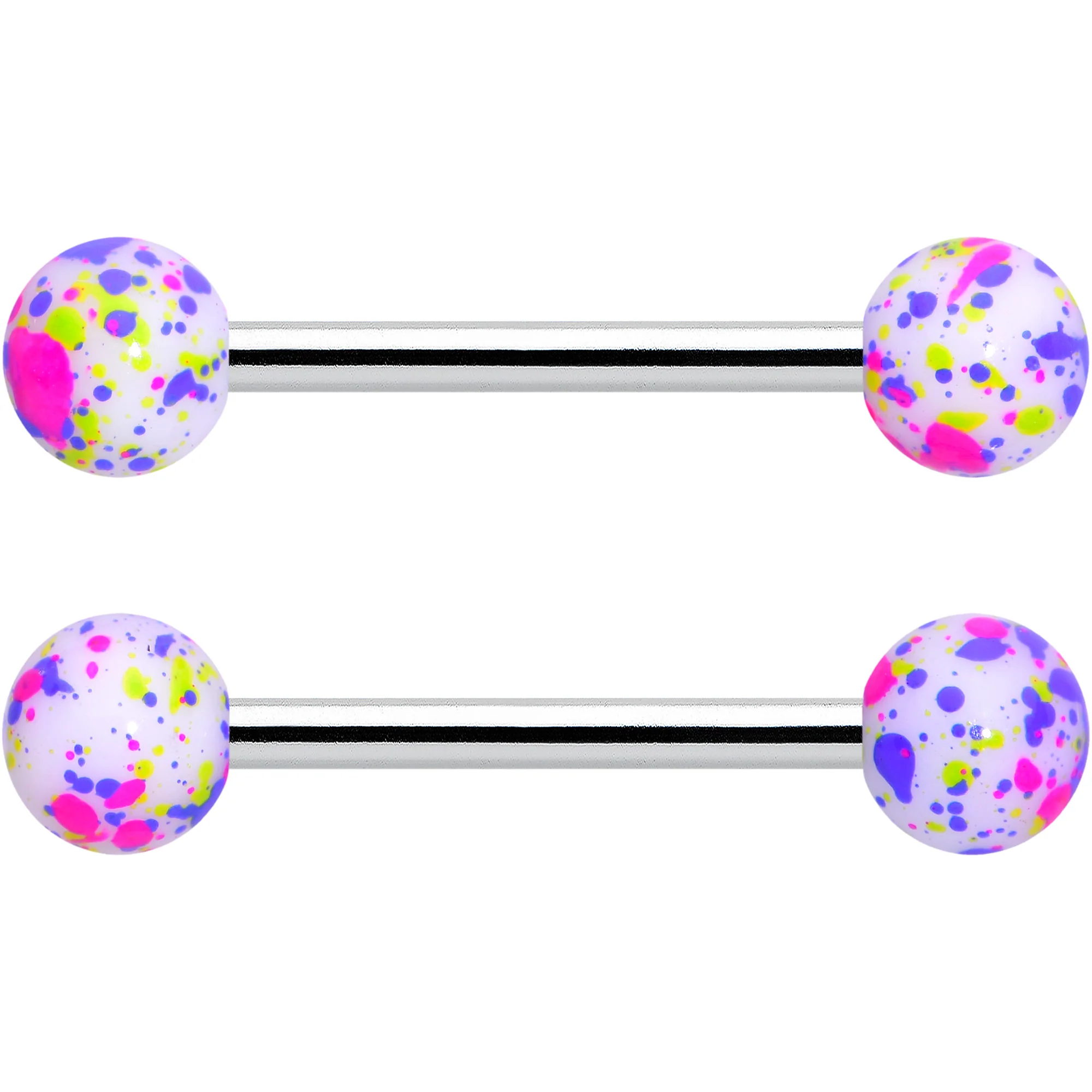14G 9/16 1/2 Splatter Green Purple Barbell Horseshoe Nipple Ring Set of 4 - Image 4