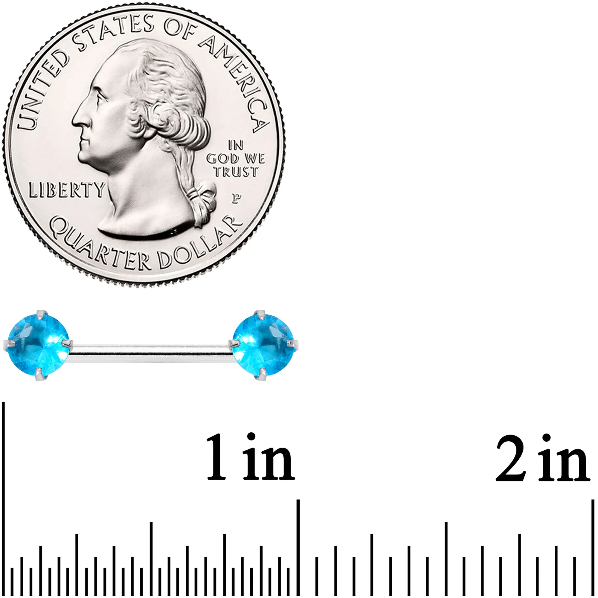 14G 9/16 Aqua CZ Gem Threadless Barbell Nipple Ring Set - Image 2