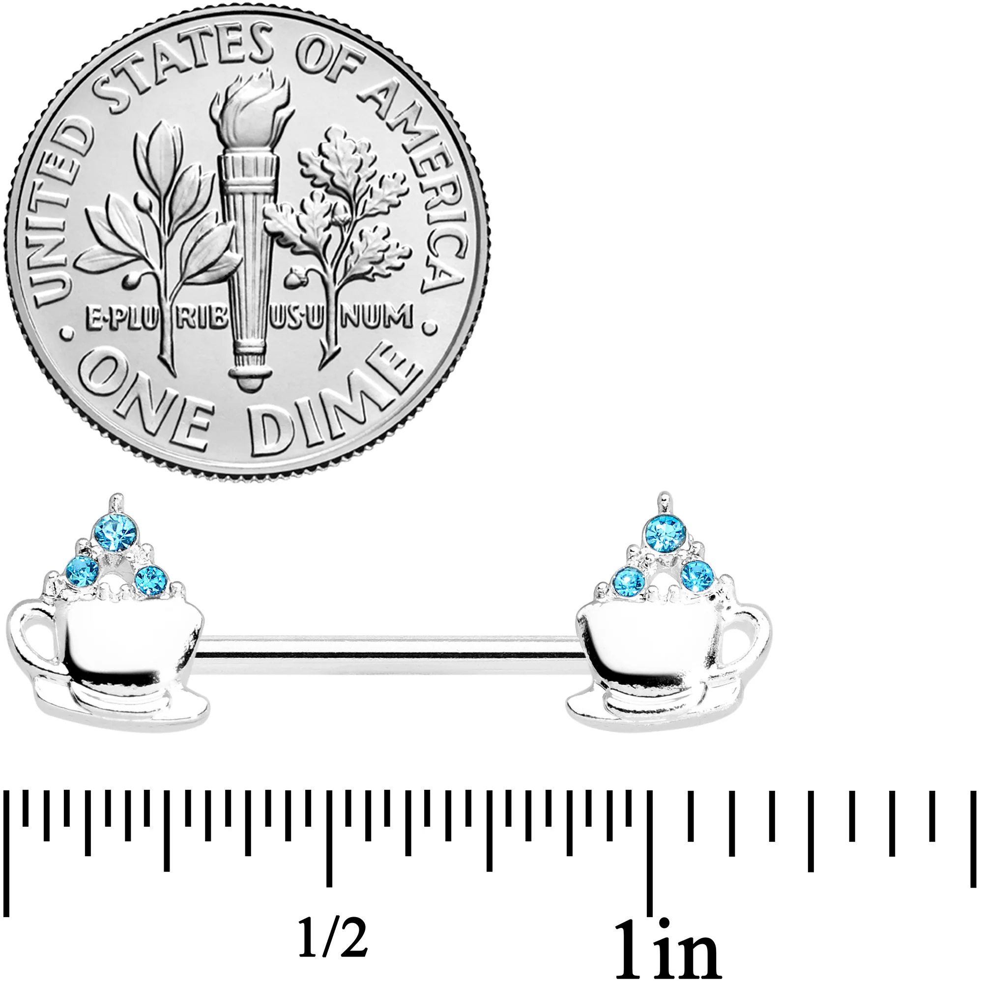14G 9/16 Aqua Gem Hot Cocoa Barbell Nipple Ring Set - Image 2