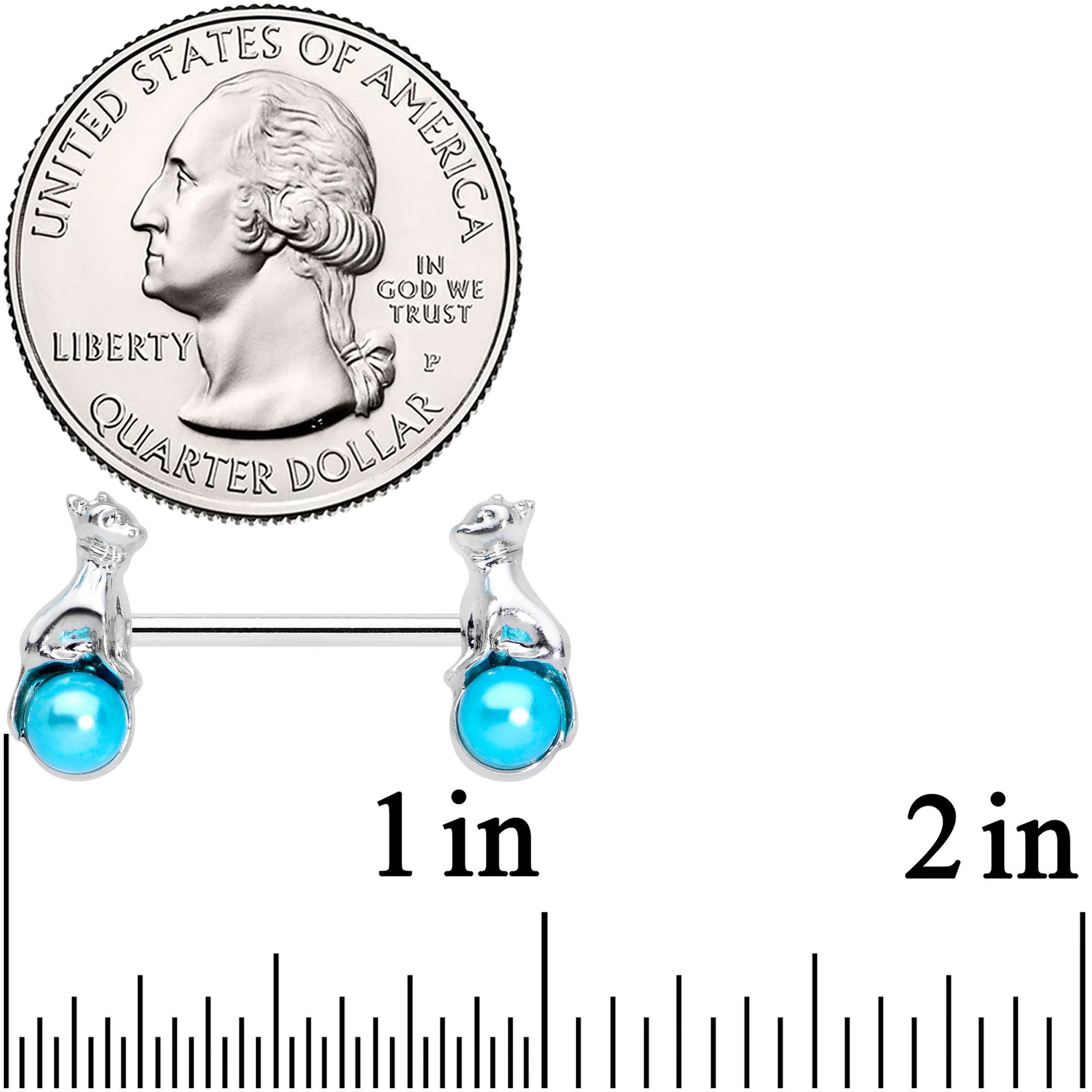 14G 9/16 Aqua Orb Baby Bear Barbell Nipple Ring Set - Image 2