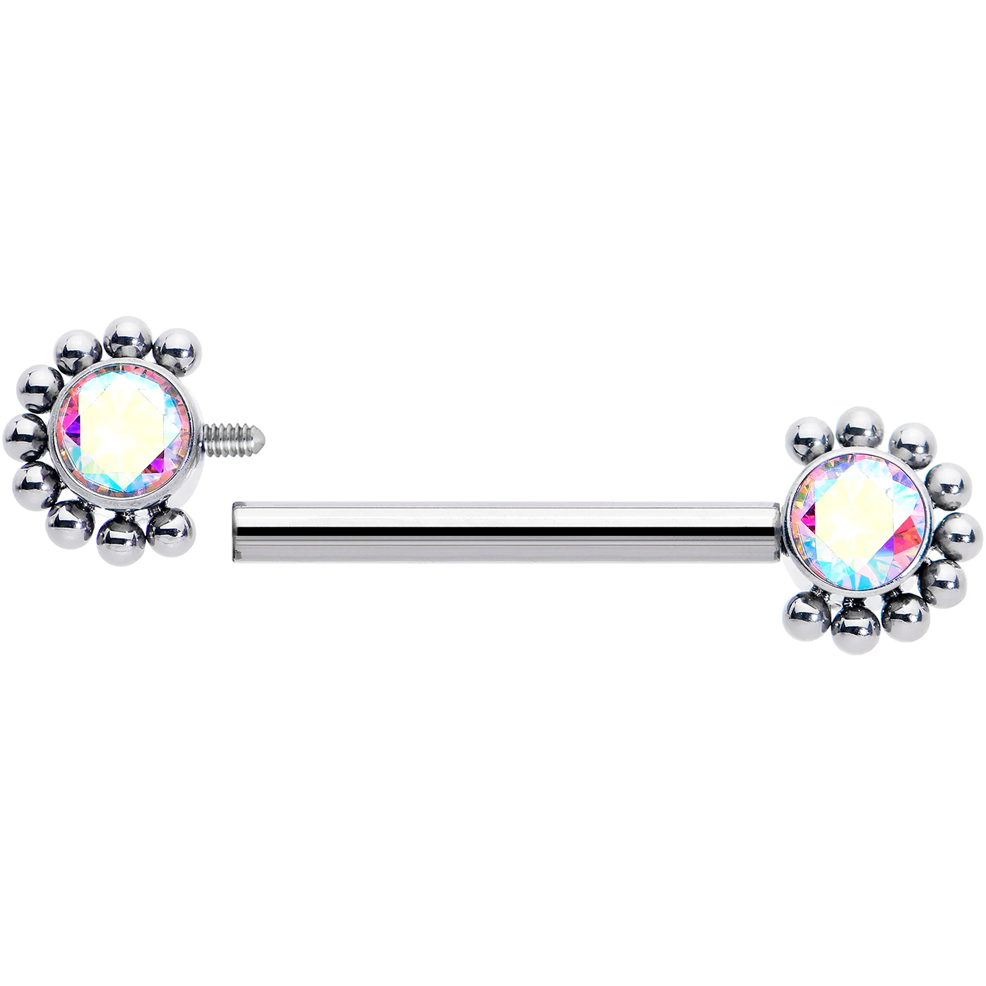 14G 9/16 Aurora CZ Gem ASTM F-136 Titanium Internally Threaded Nipple Ring - Image 2