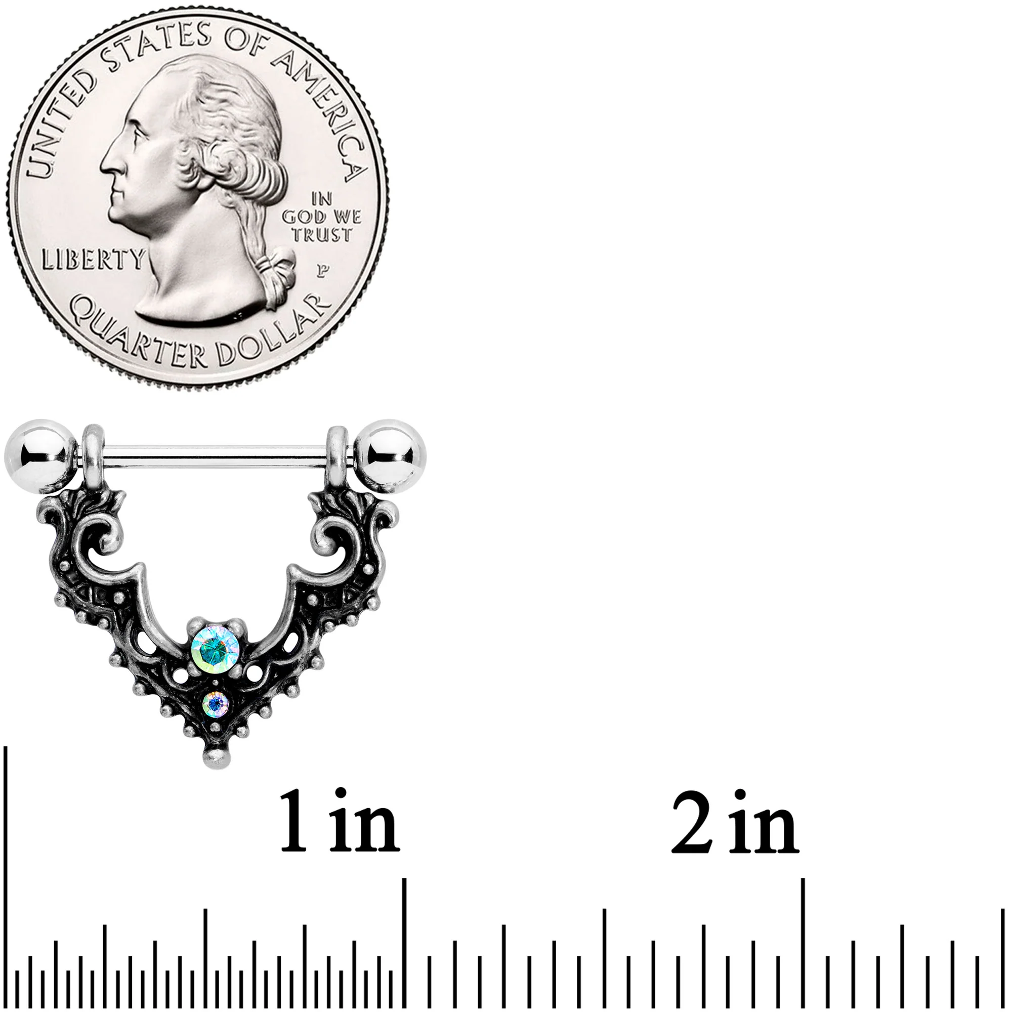 14G 9/16 Aurora Gem Baroque Bat Nipple Shield Set - Image 2