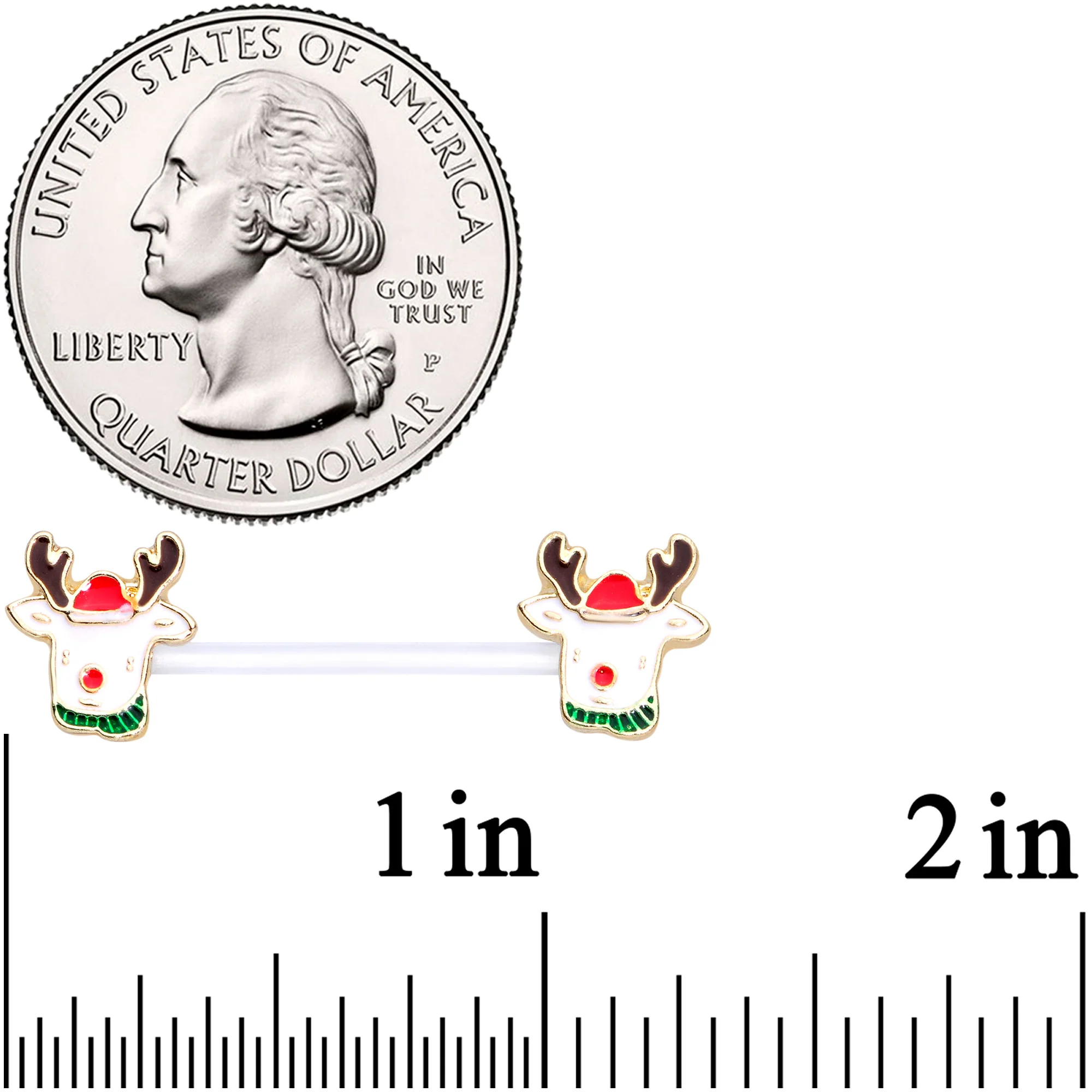 14G 9/16 Bioplast Reindeer Christmas Barbell Nipple Ring Set - Image 3